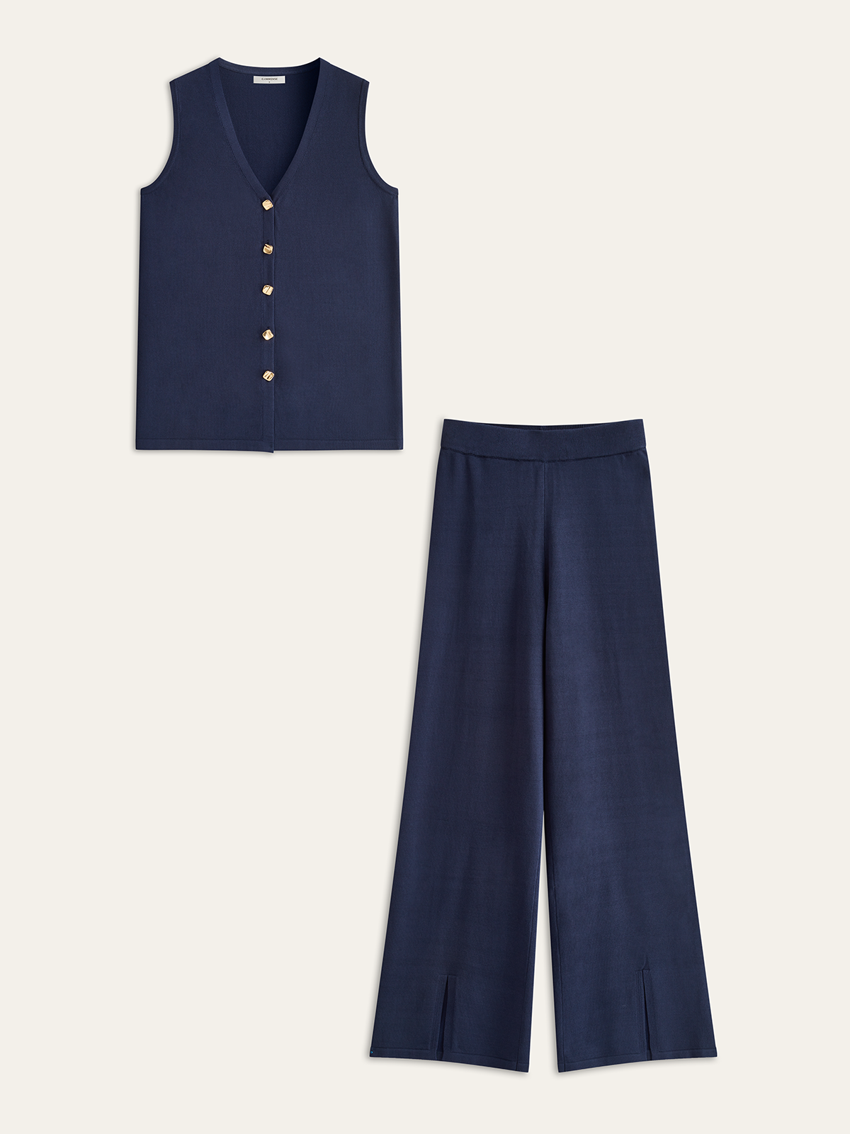 Golden Button Knit Vest Pants Set in Premium Fabric