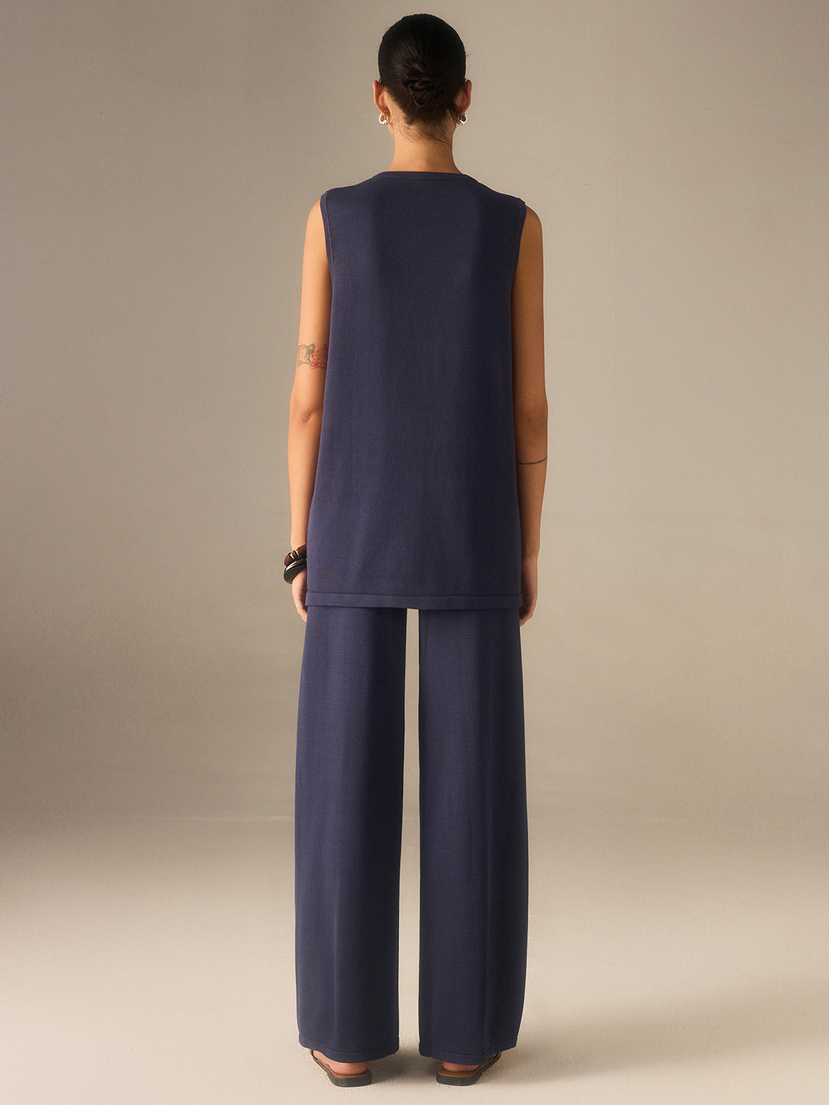 Golden Button Knit Vest Pants Set in Premium Fabric