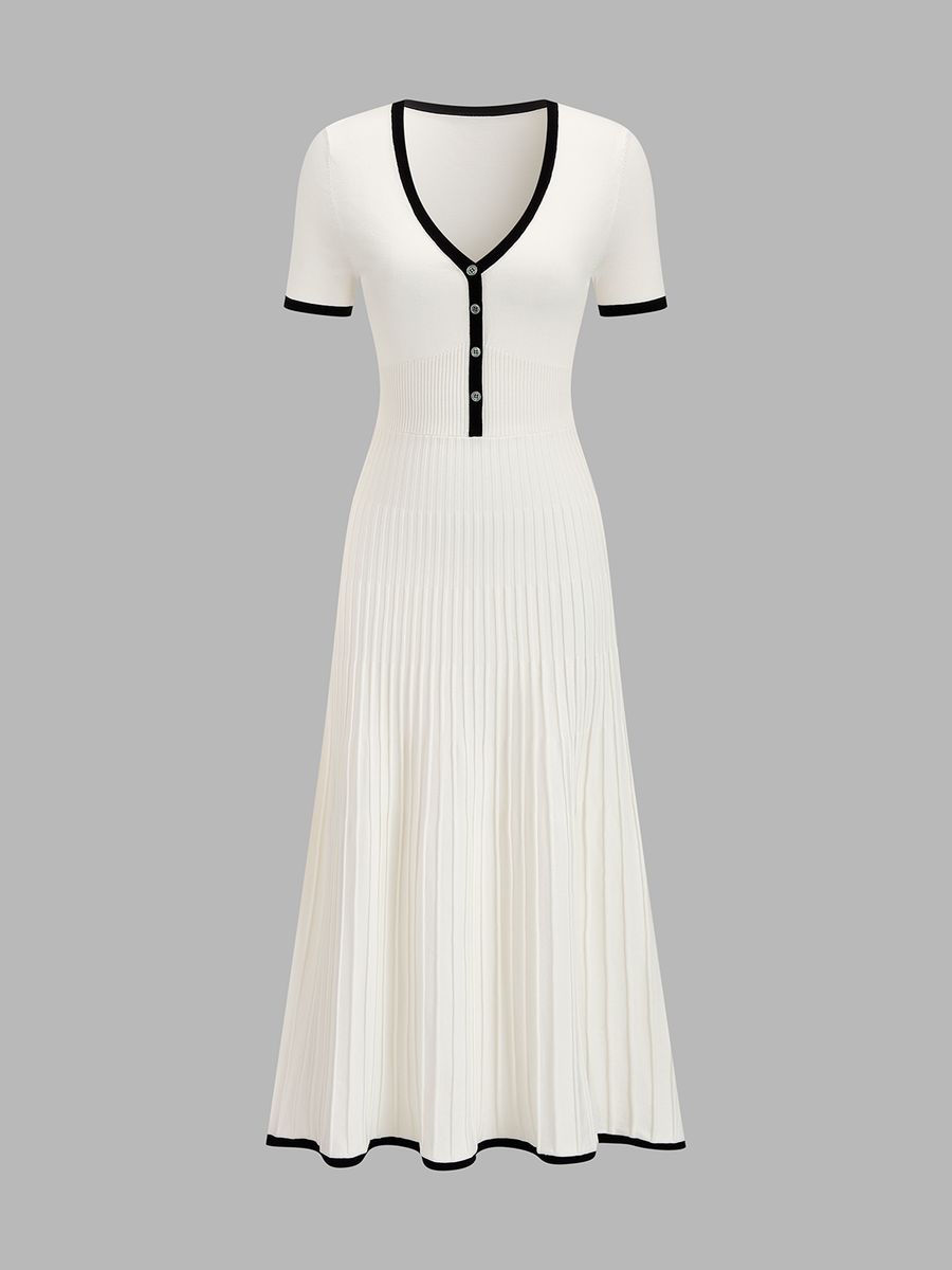 Contrast Trim Short Sleeve Knit Maxi Dress