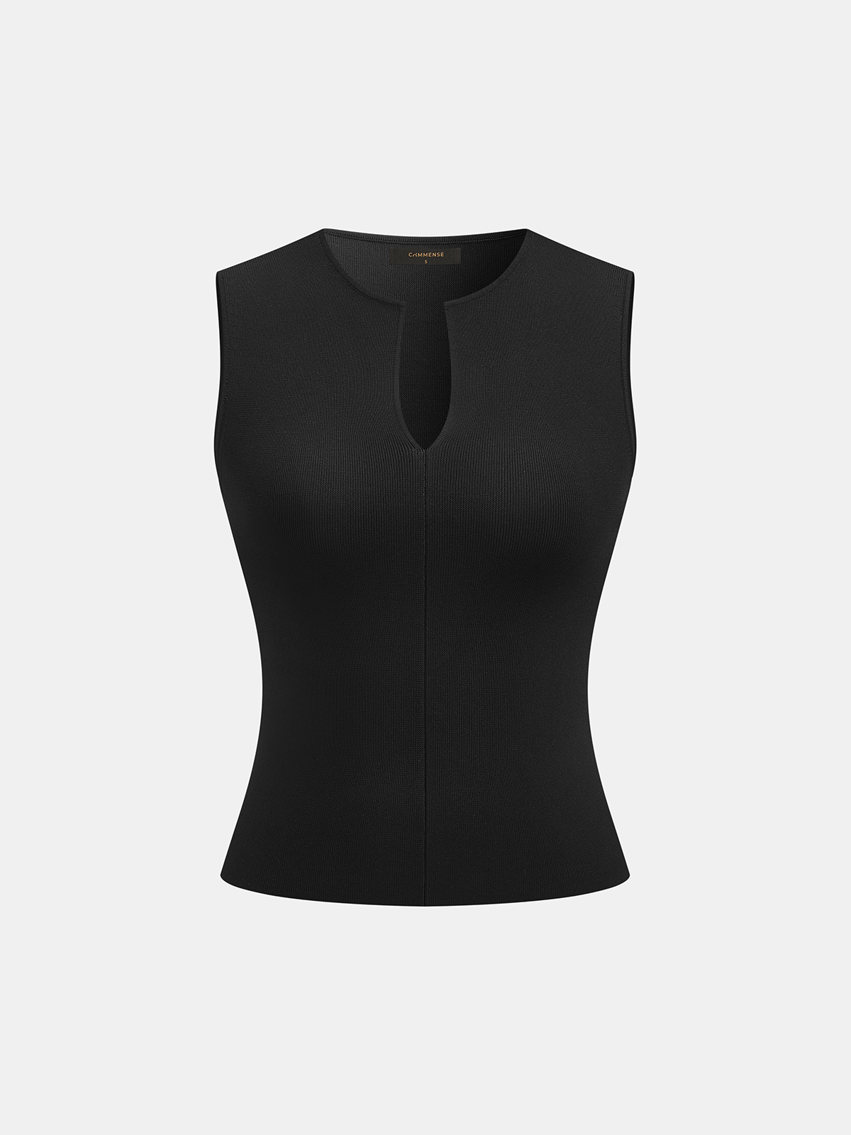 Ribbed Knit Notch Neck Tank Top
