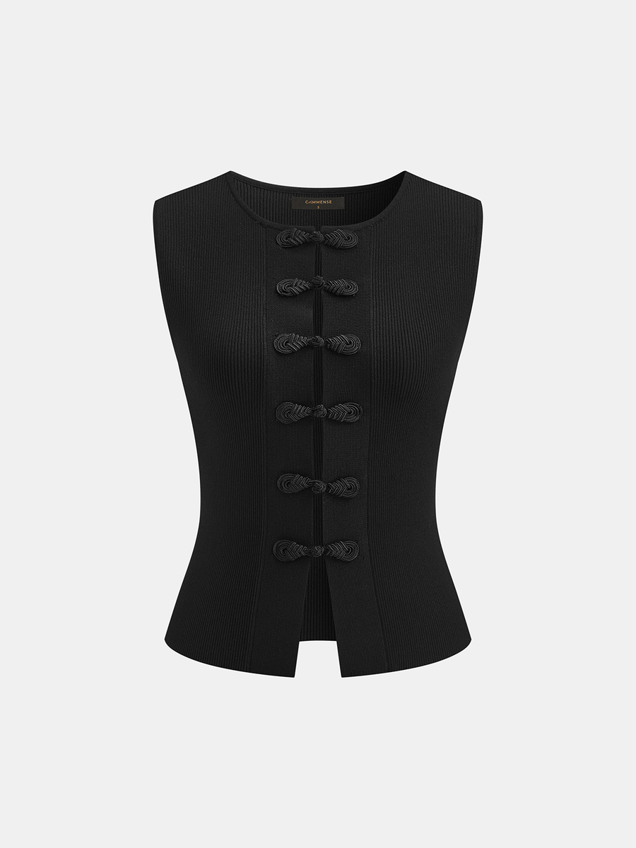 Frog Button Ribbed Knit Vest