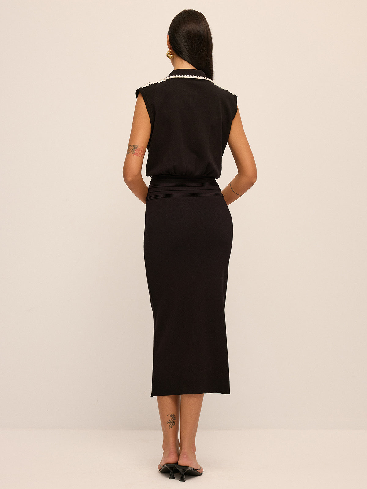 Contrast Trim Collared Smocked Waist Knit Dress