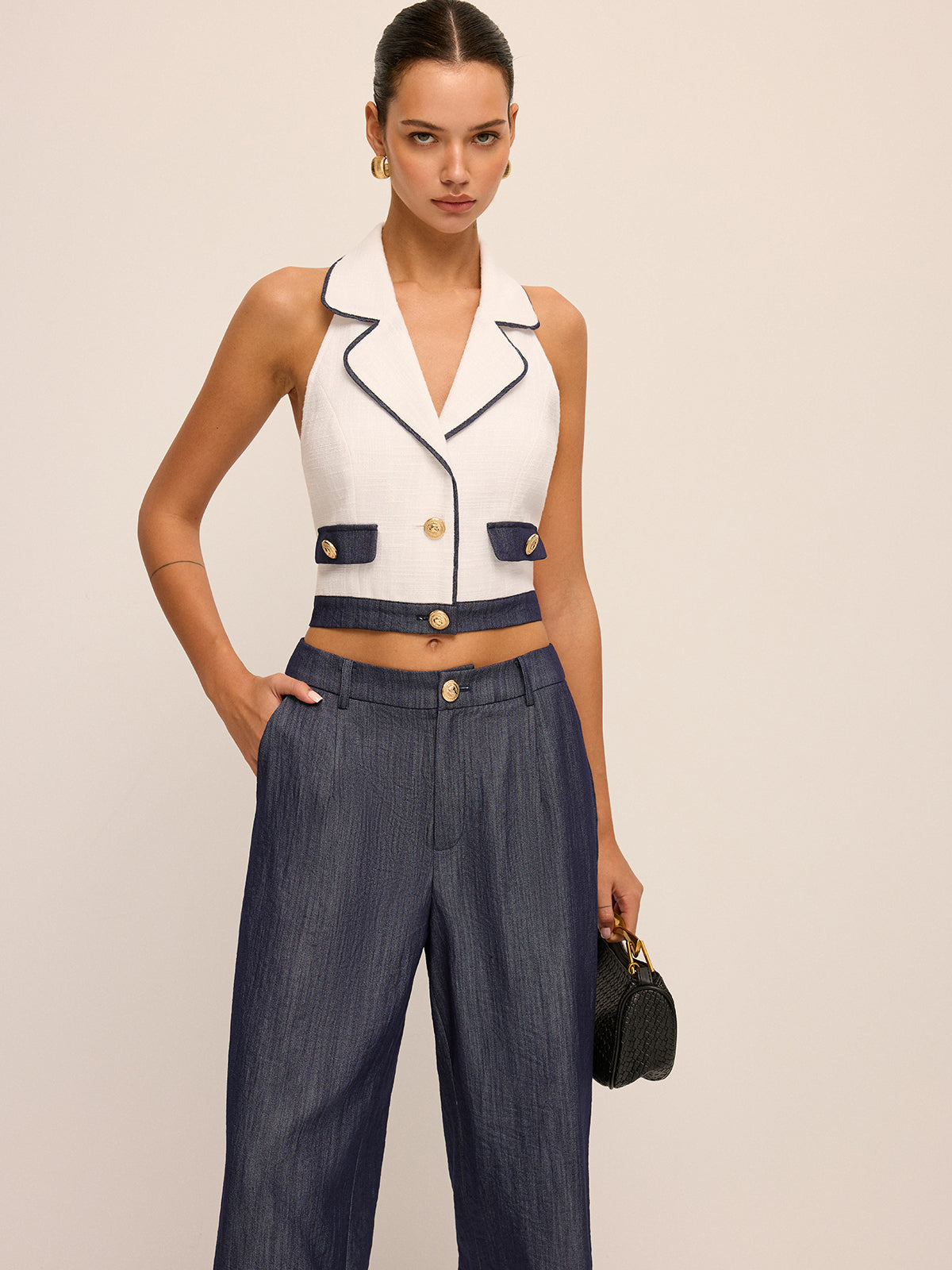 Sleeveless Halter Blazer Vest & Pants Set