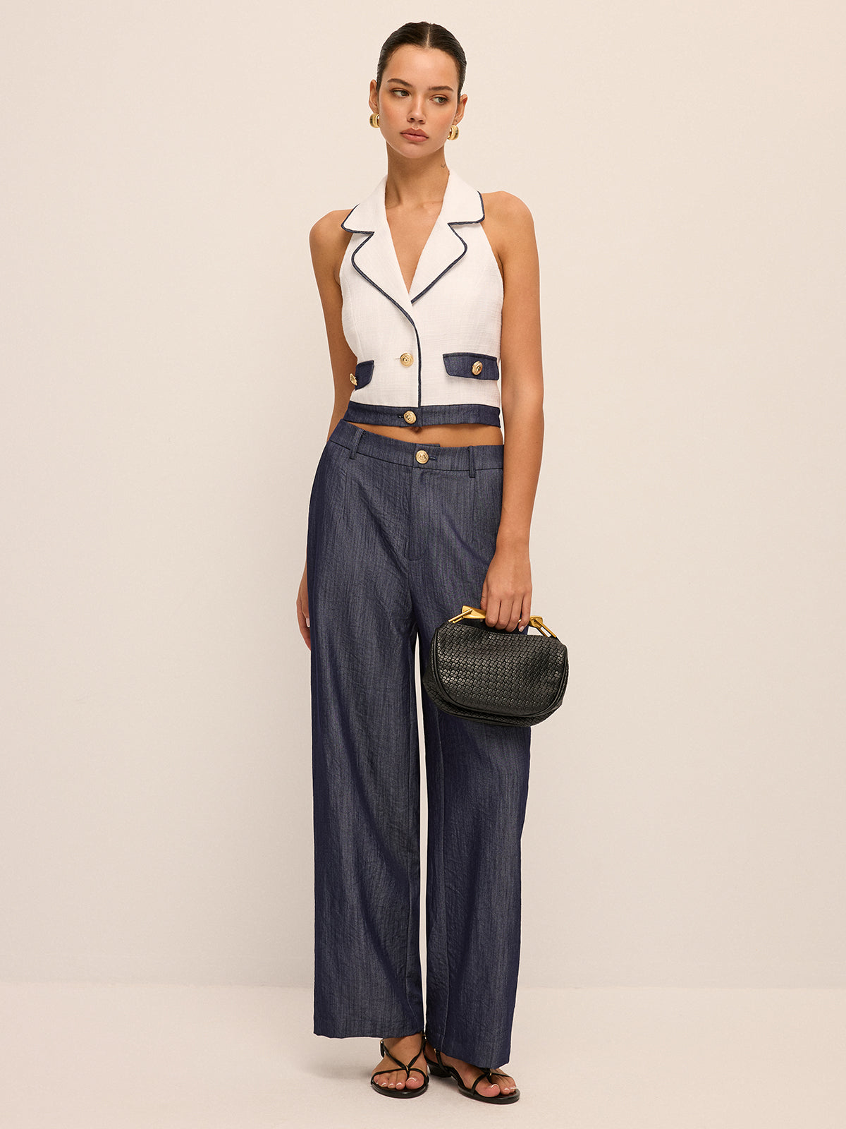 Sleeveless Halter Blazer Vest & Pants Set