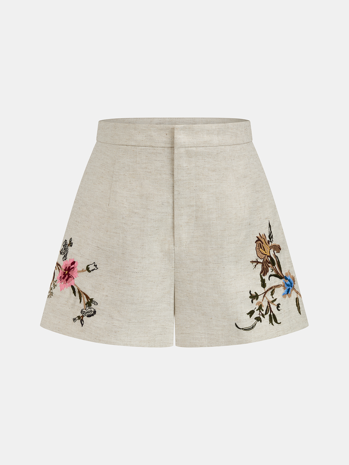 Floral Embroidered Linen Blend Shorts
