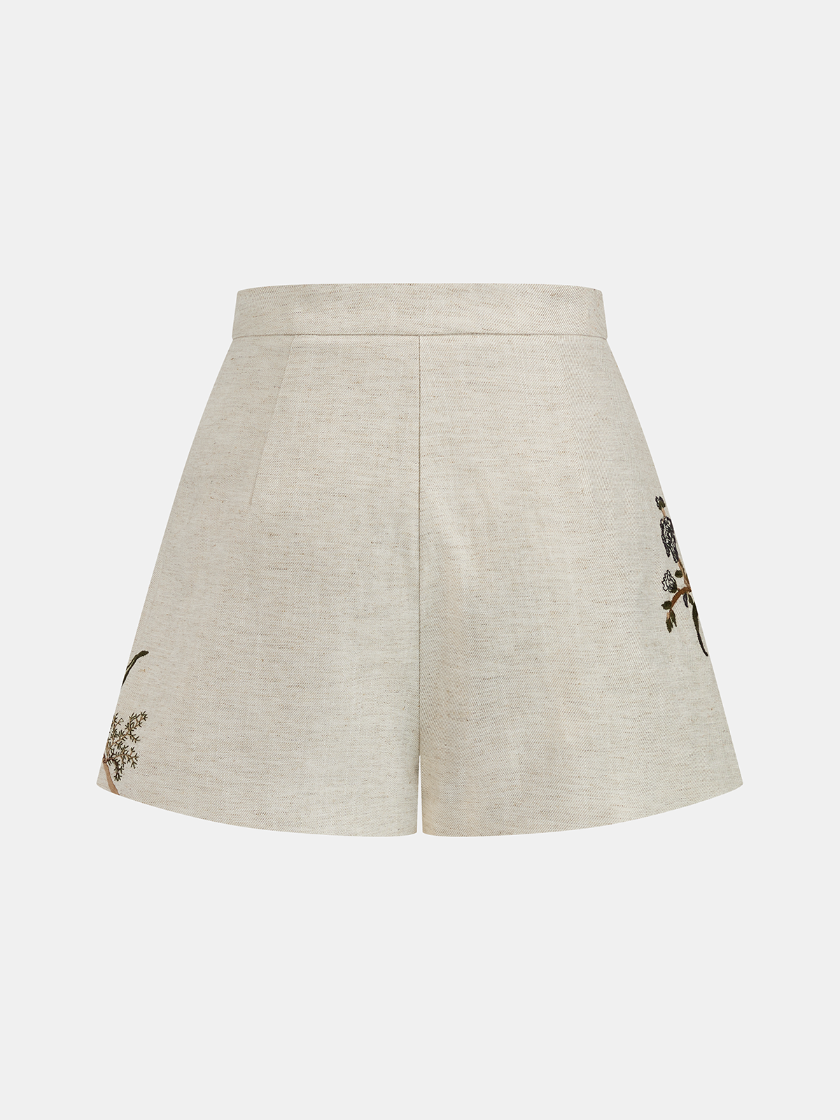 Floral Embroidered Linen Blend Shorts