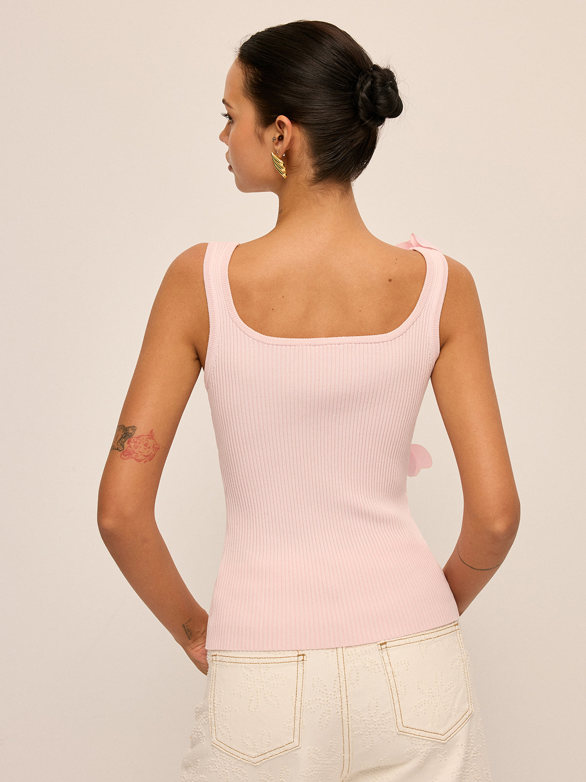 3D Floral Strap Ribbed Knit Tank Top