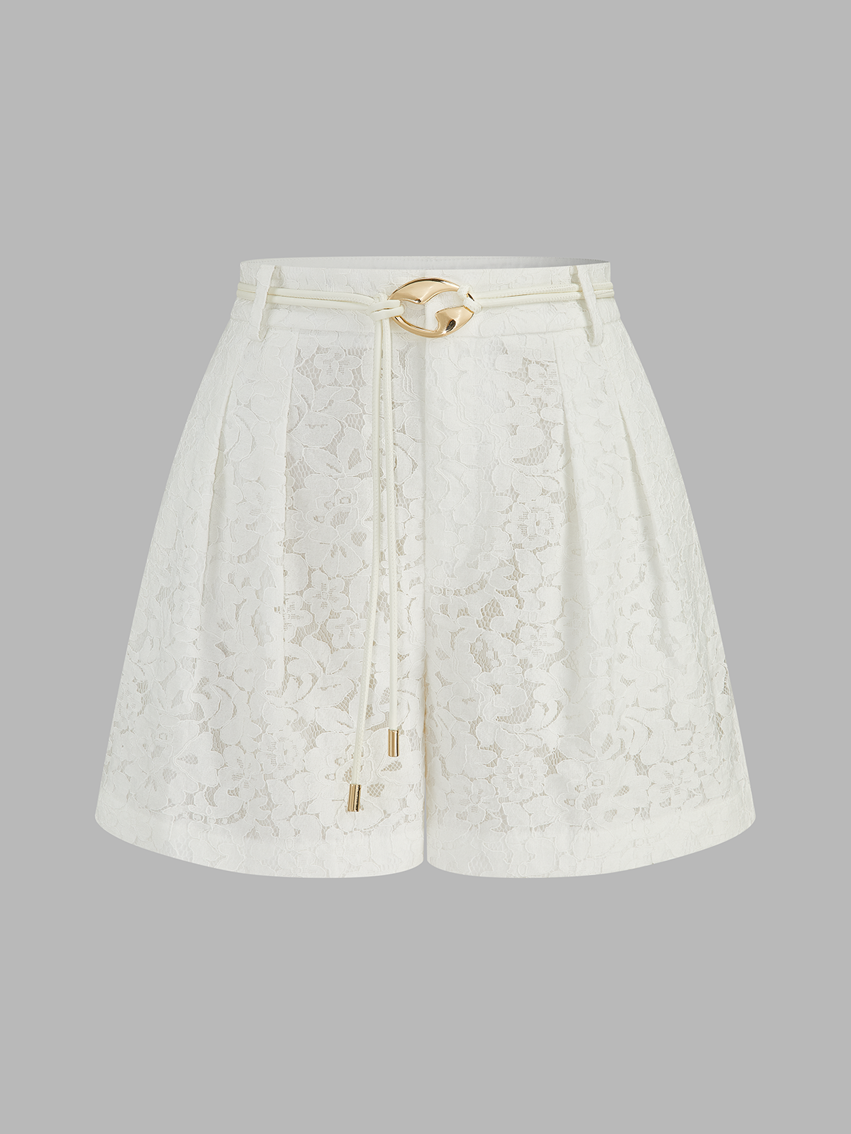 Mid-Waist Belted Lace Shorts