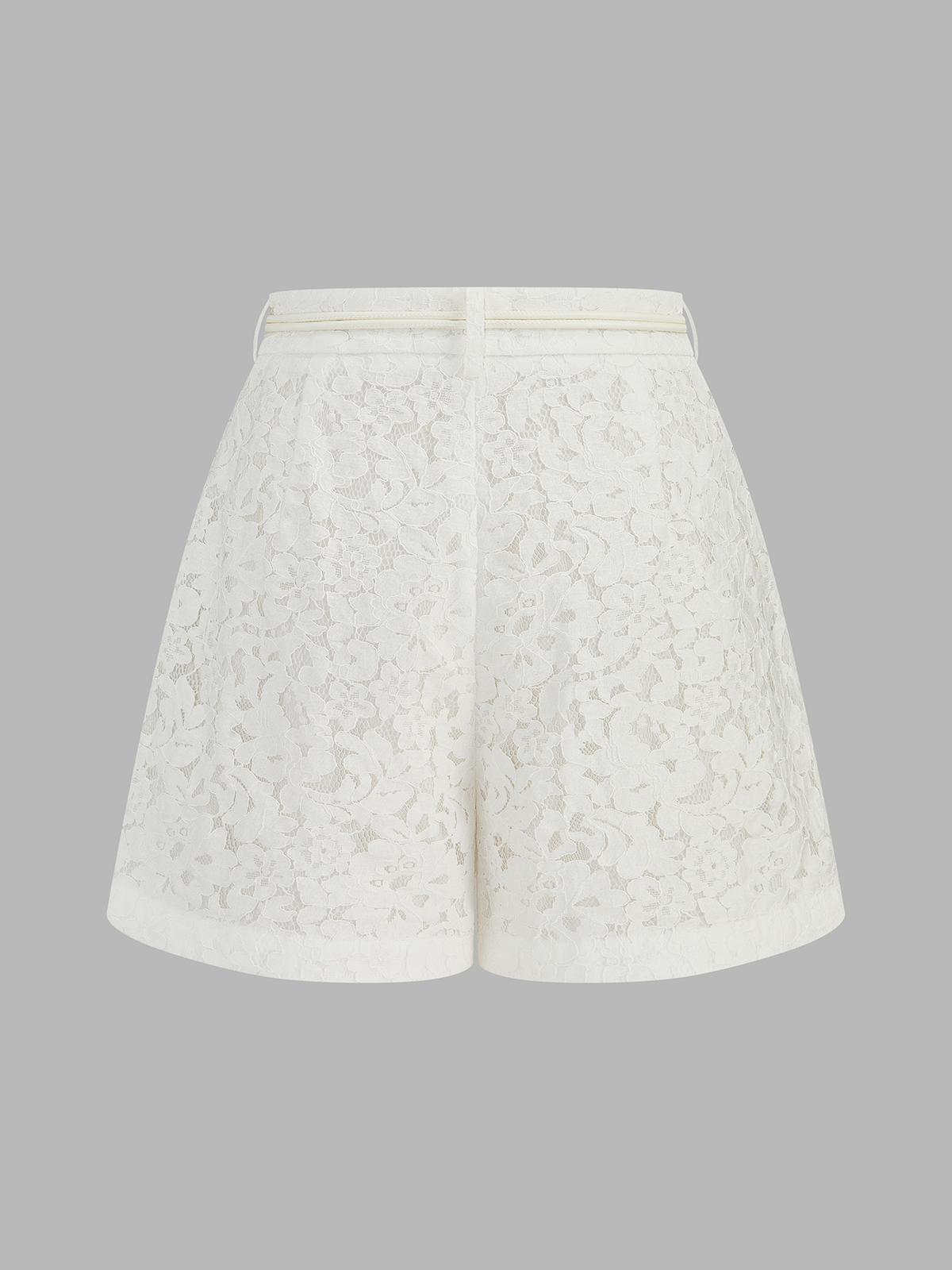 Mid-Waist Belted Lace Shorts