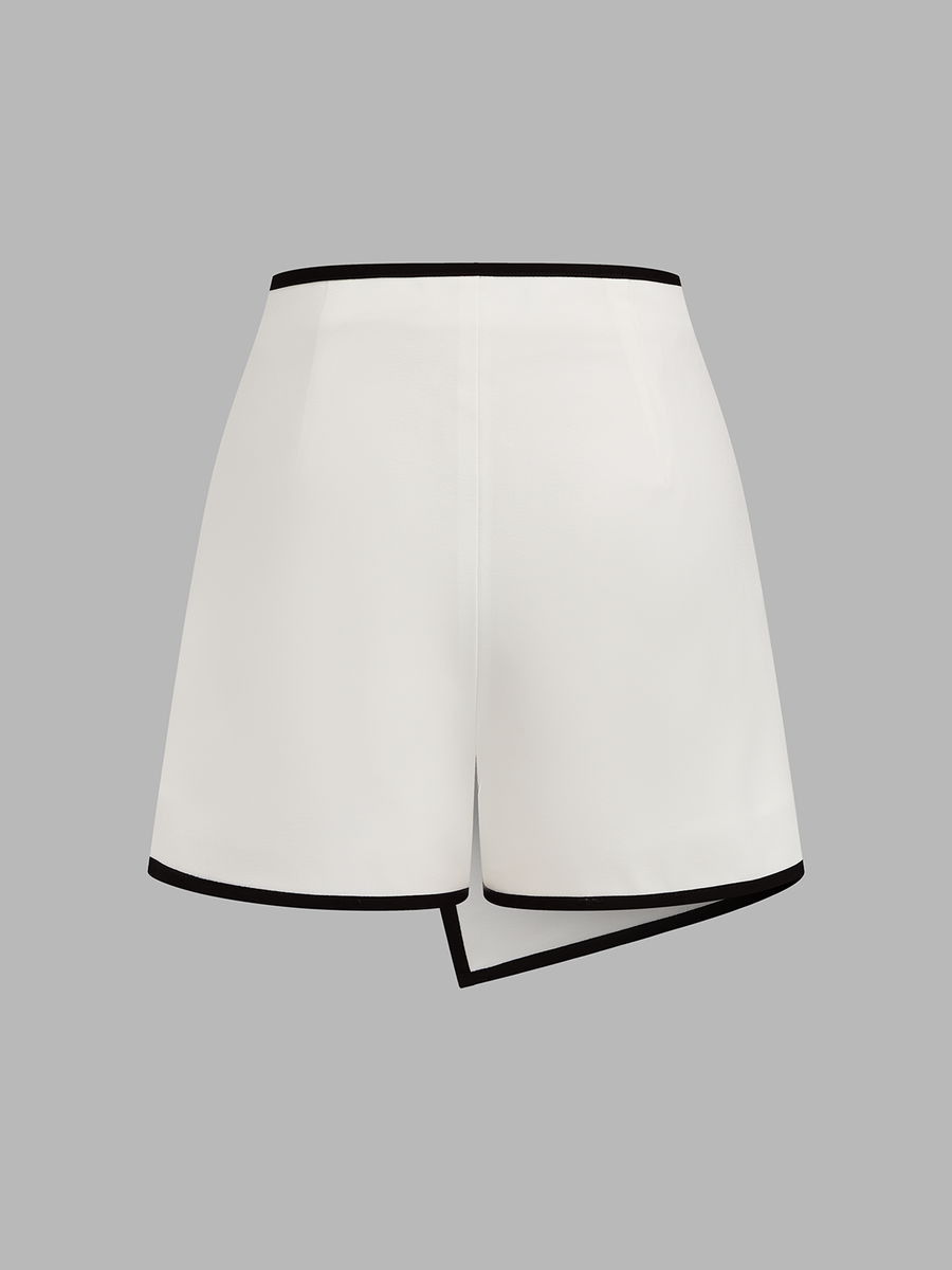 Metal Buckle Contrast Trim Asymmetrical Skort