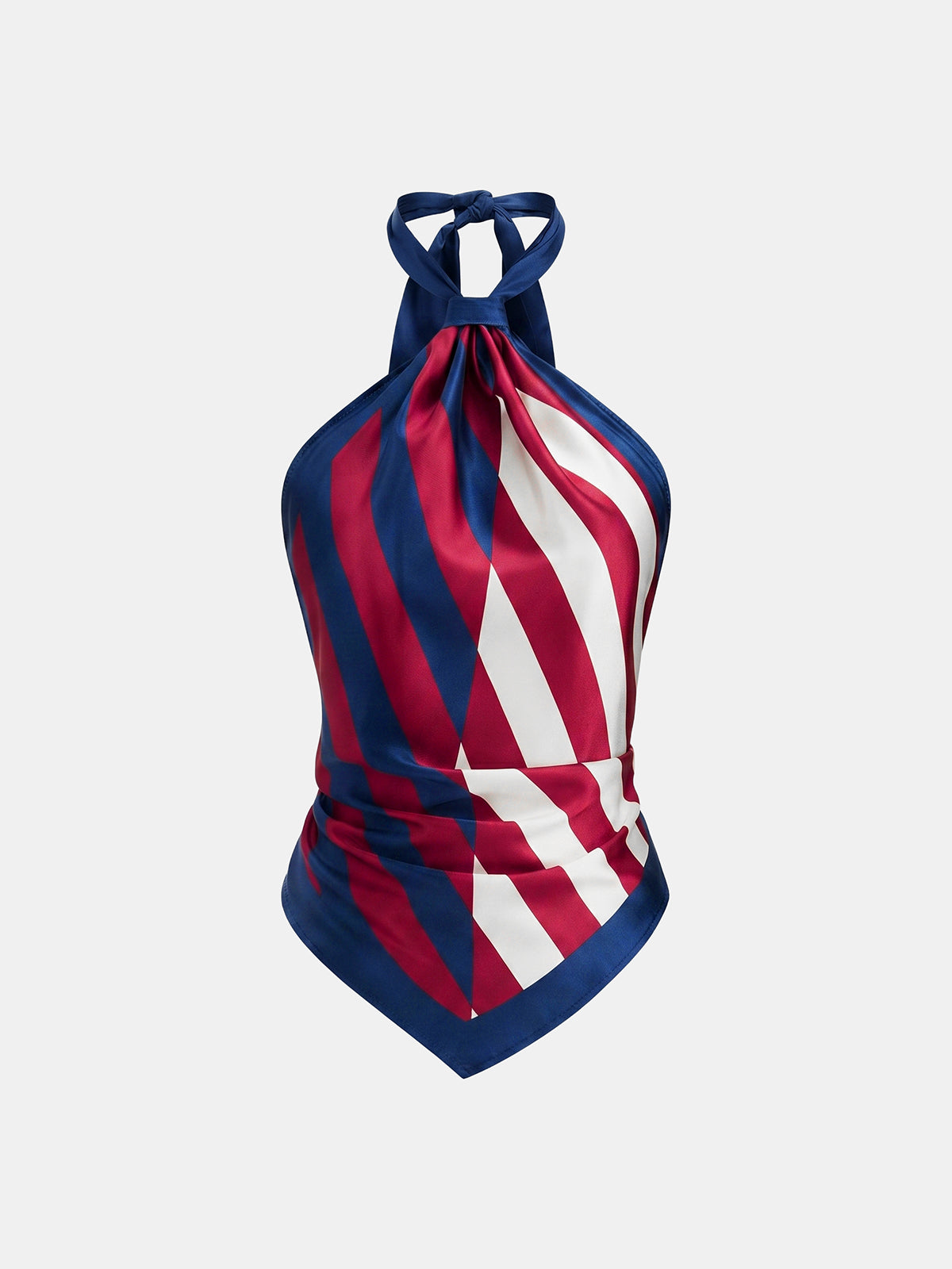 Geometric Striped Satin Halter Kerchief Top