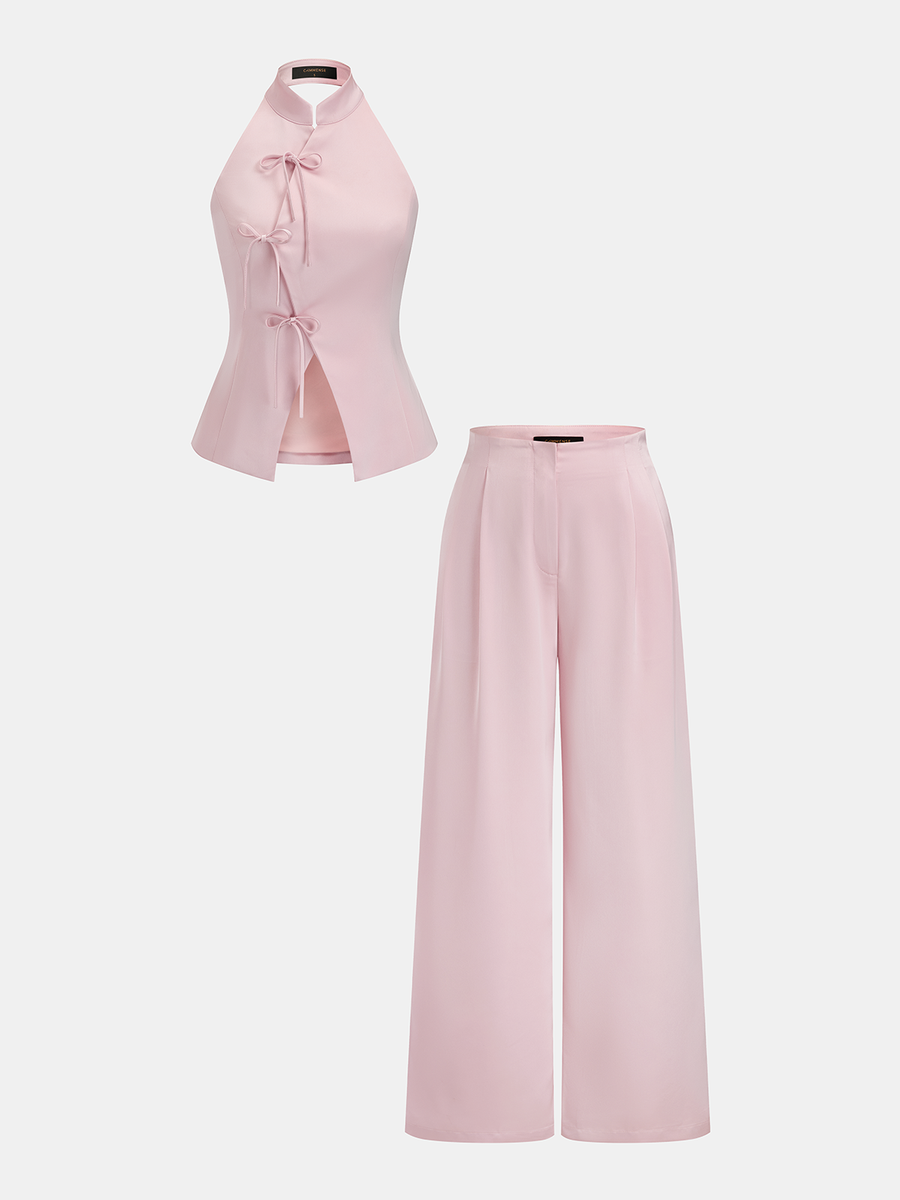 Mandarin Collar Two-Piece Pants Set