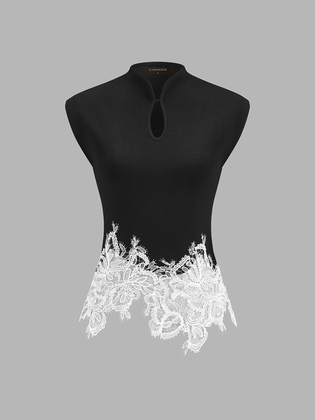 Keyhole Neck Lace Hem Tank Top