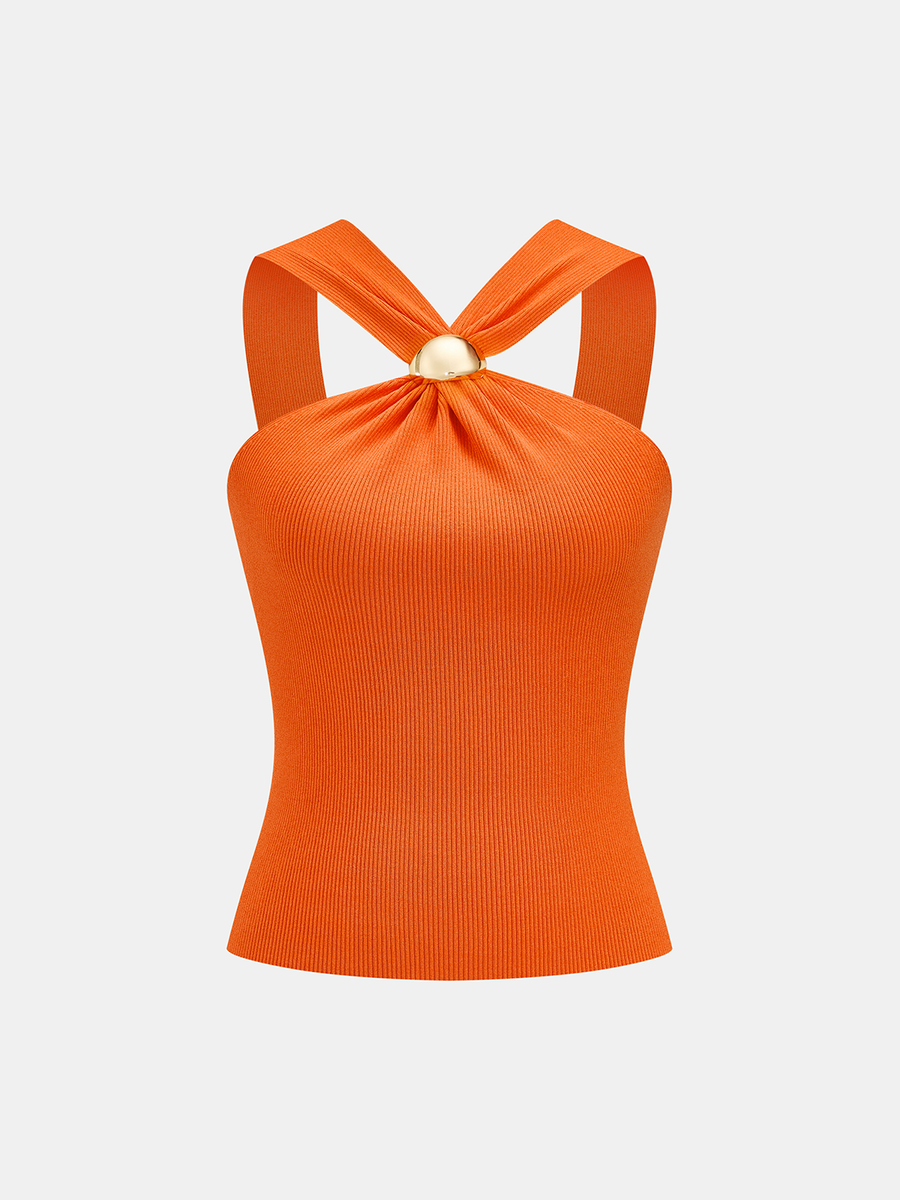 Metal Detail Ribbed Knit Tank Top
