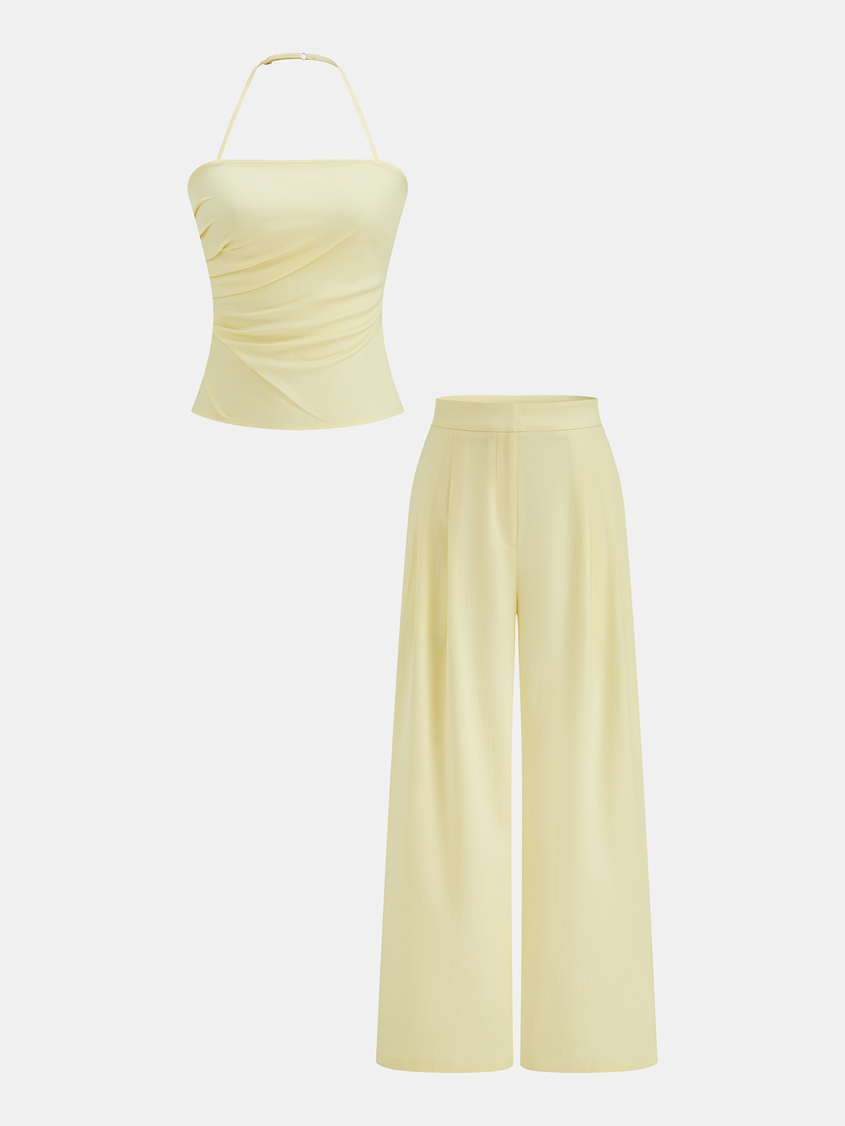 Ruched Halter Top & Wide Leg Pants Set