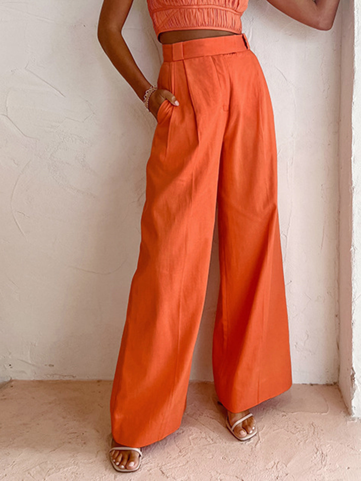 Relaxed Fit Vitamin C Linen Cotton Wide Leg Pants