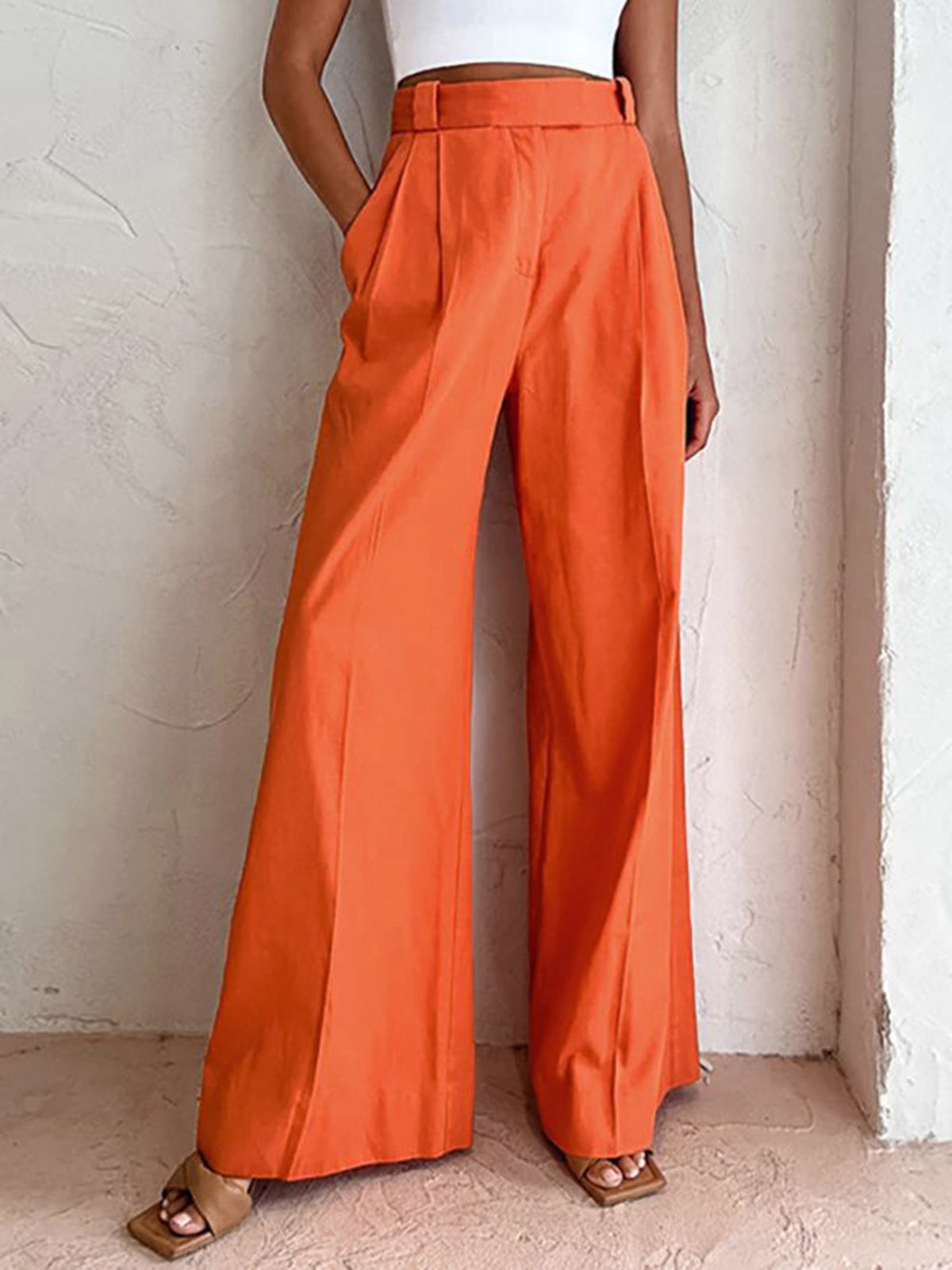 Relaxed Fit Vitamin C Linen Cotton Wide Leg Pants