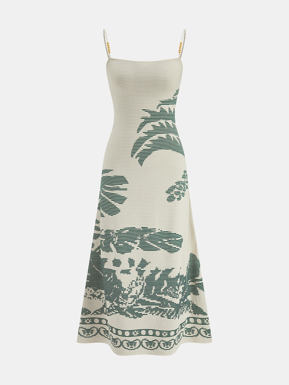Bead Strap Palm Jacquard Knit Midi Dress