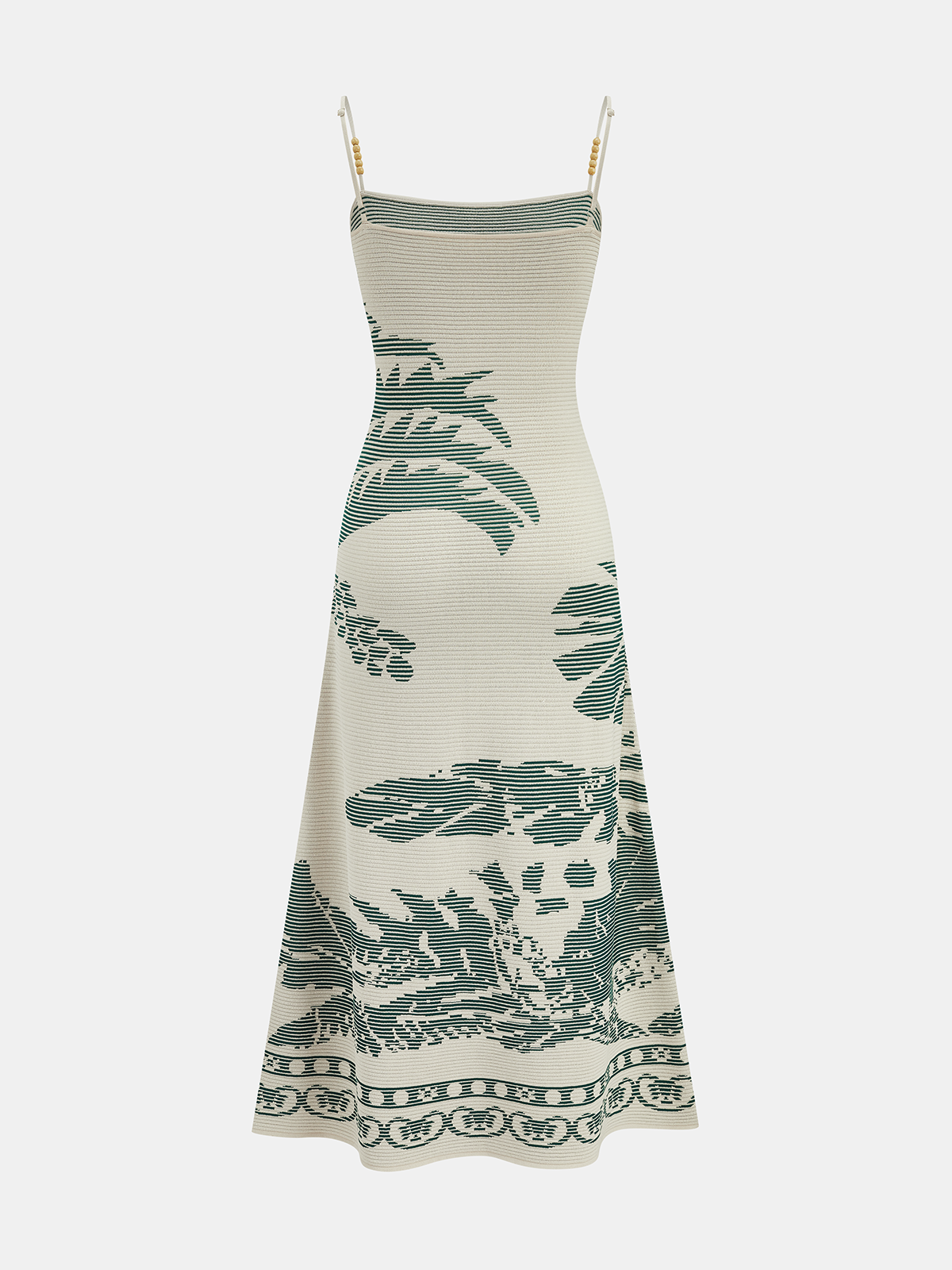 Bead Strap Palm Jacquard Knit Midi Dress