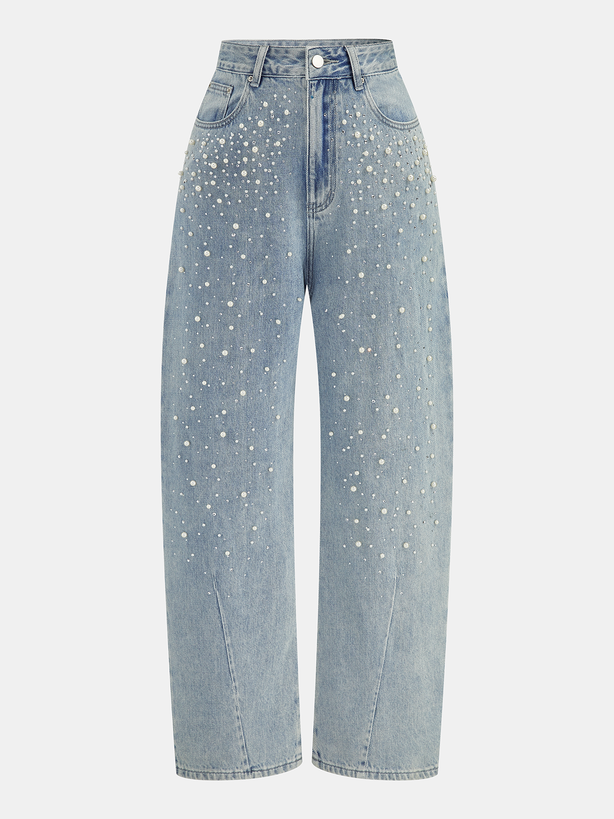 Pearl Rhinestone Embellished Curved Leg Jeans
