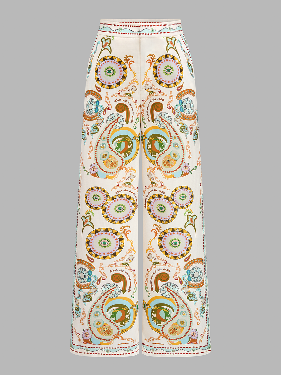 Bohemian Paisley Print Wide Leg Pants