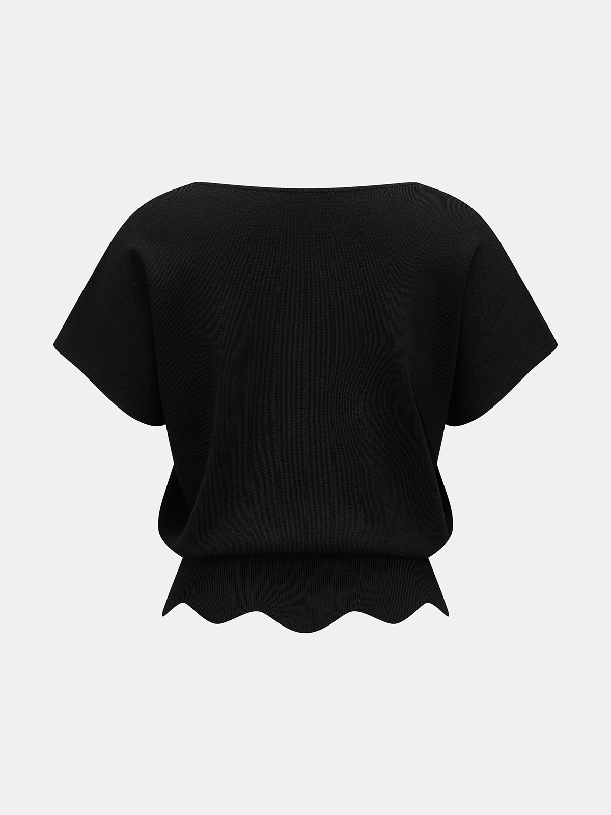 V-Neck Scalloped Hem Knit Top