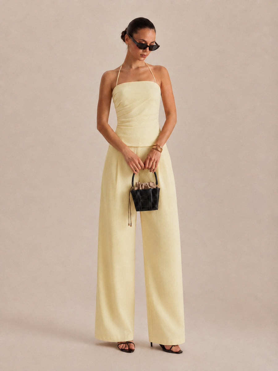 Ruched Halter Top & Wide Leg Pants Set