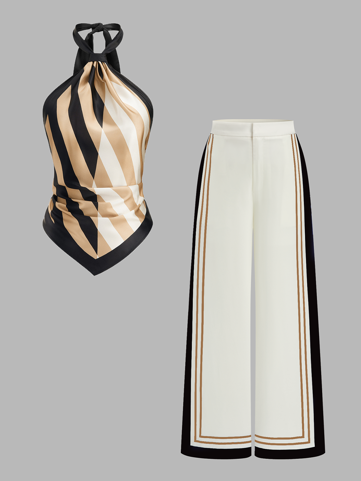 Striped Halter Top & Wide Leg Pants Set