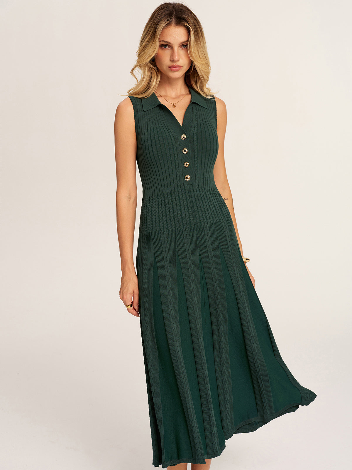 Sleeveless Polo Ribbed Knit Midi Dress