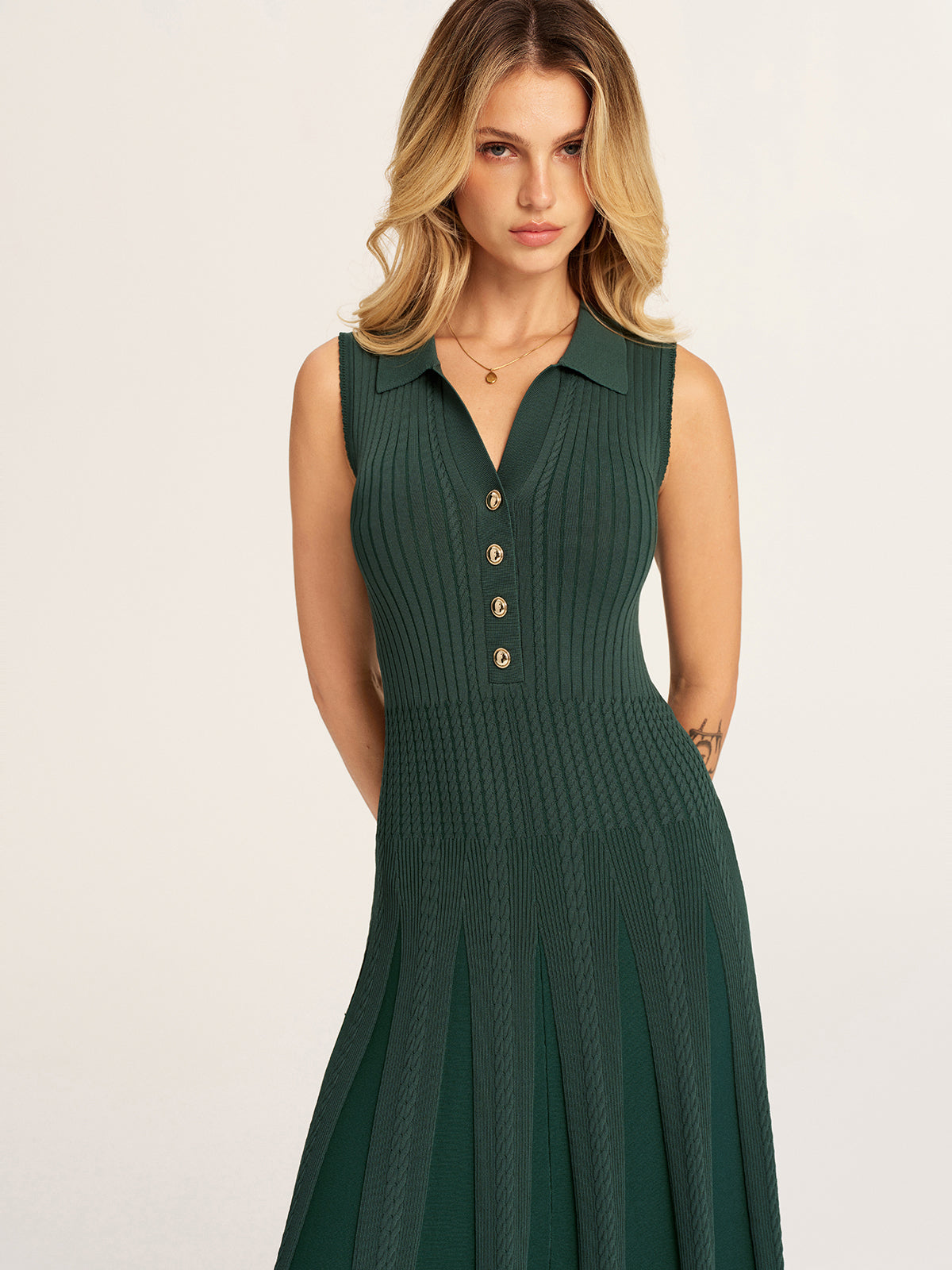 Sleeveless Polo Ribbed Knit Midi Dress