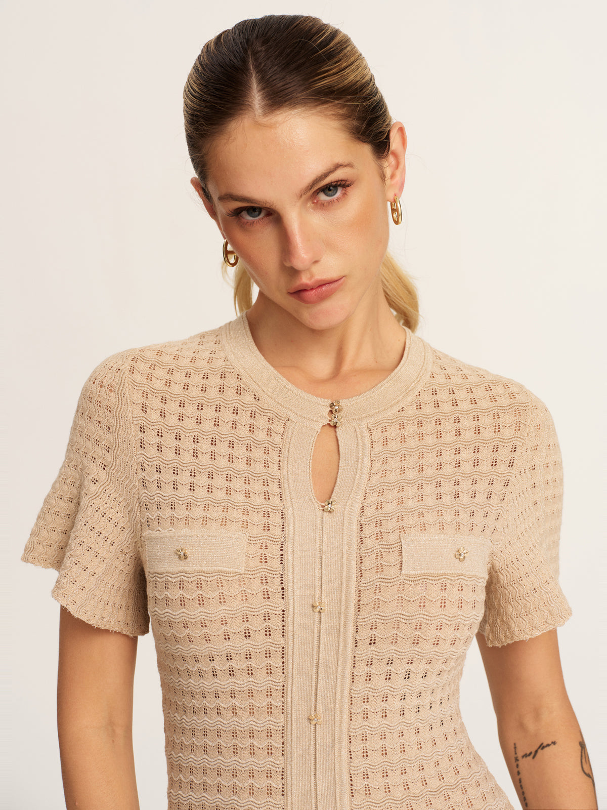 Short Sleeve Crochet Knit Mermaid Maxi Dress