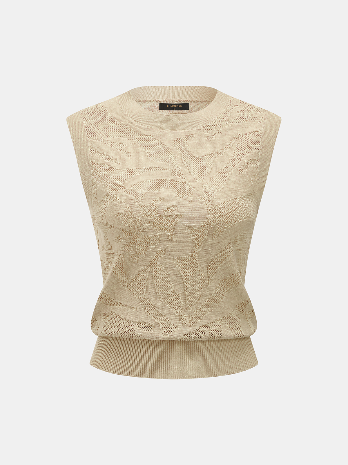 Openwork Jacquard Crew Neck Knit Vest