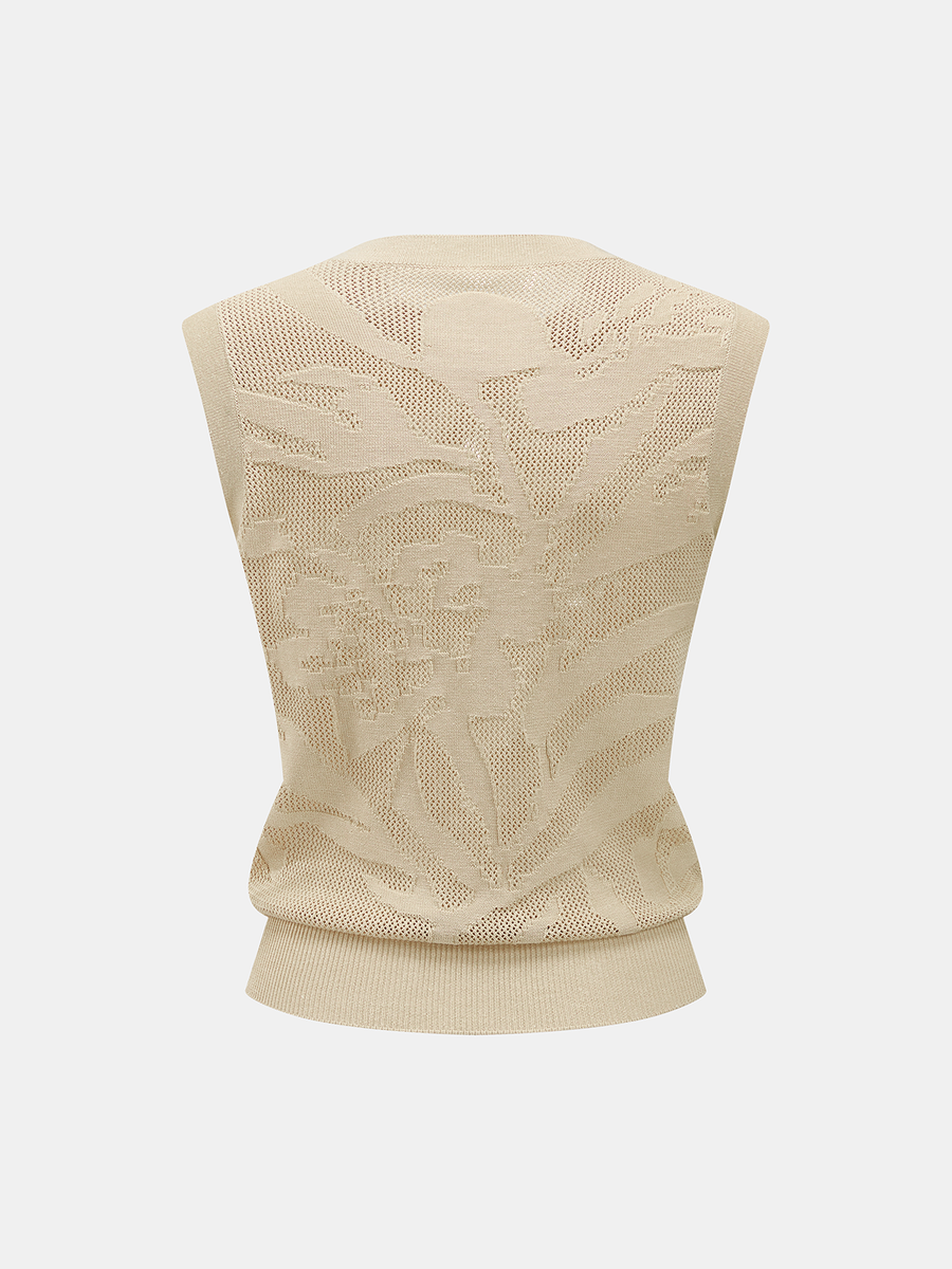 Openwork Jacquard Crew Neck Knit Vest