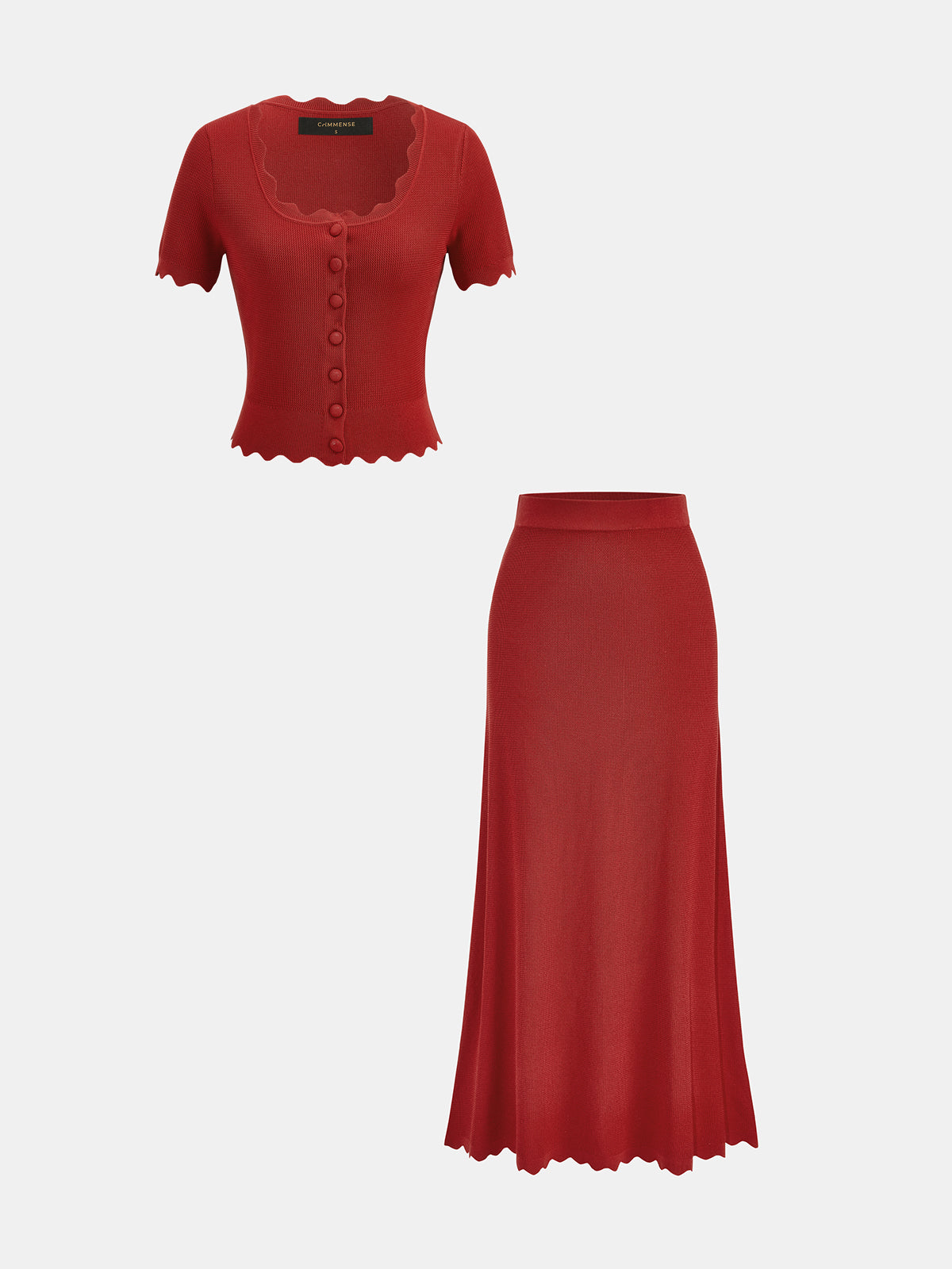 Scallop Trim Knit Two Piece Skirt Set