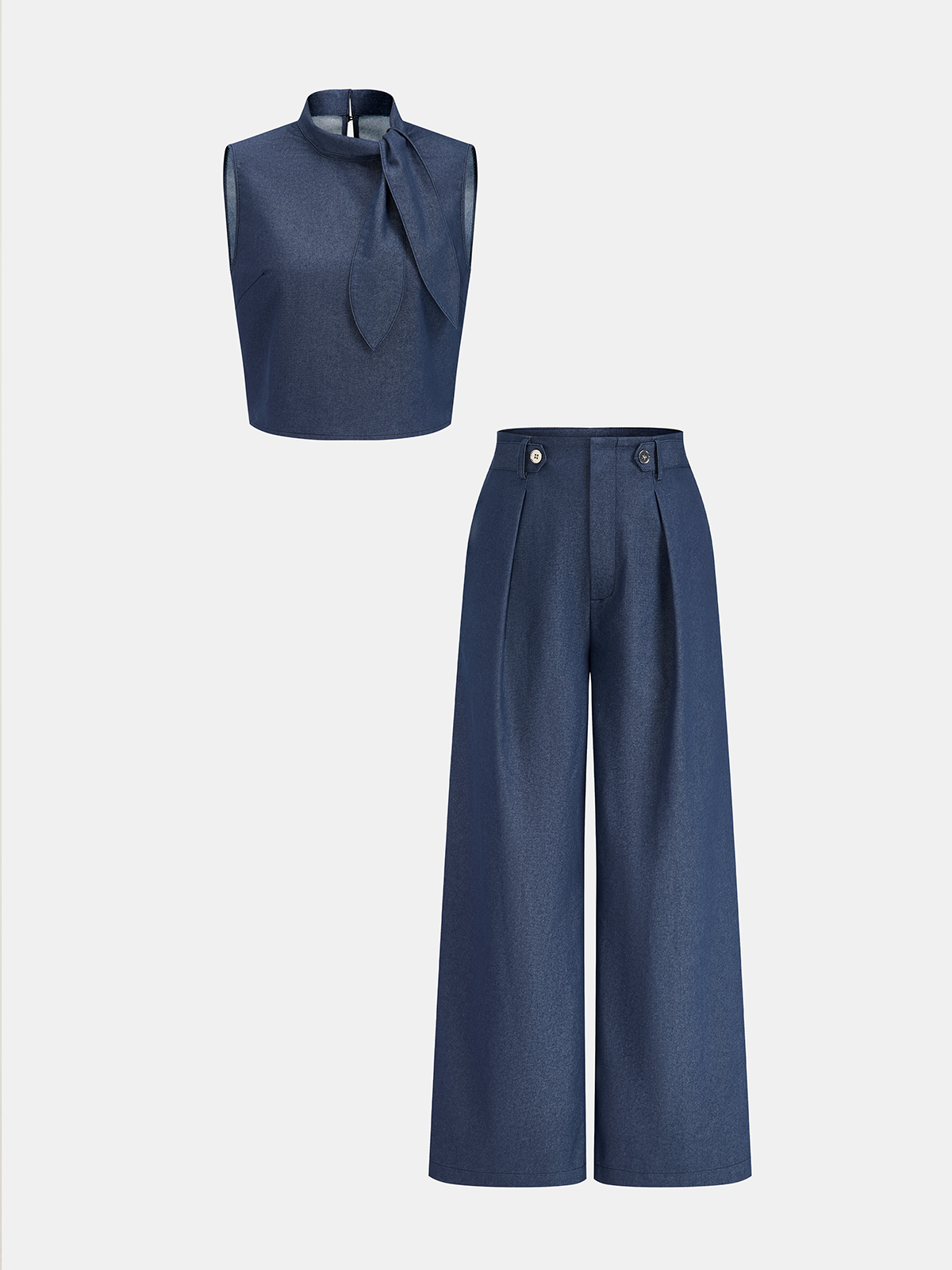 Tie-Neck Sleeveless Blouse & Pants Set