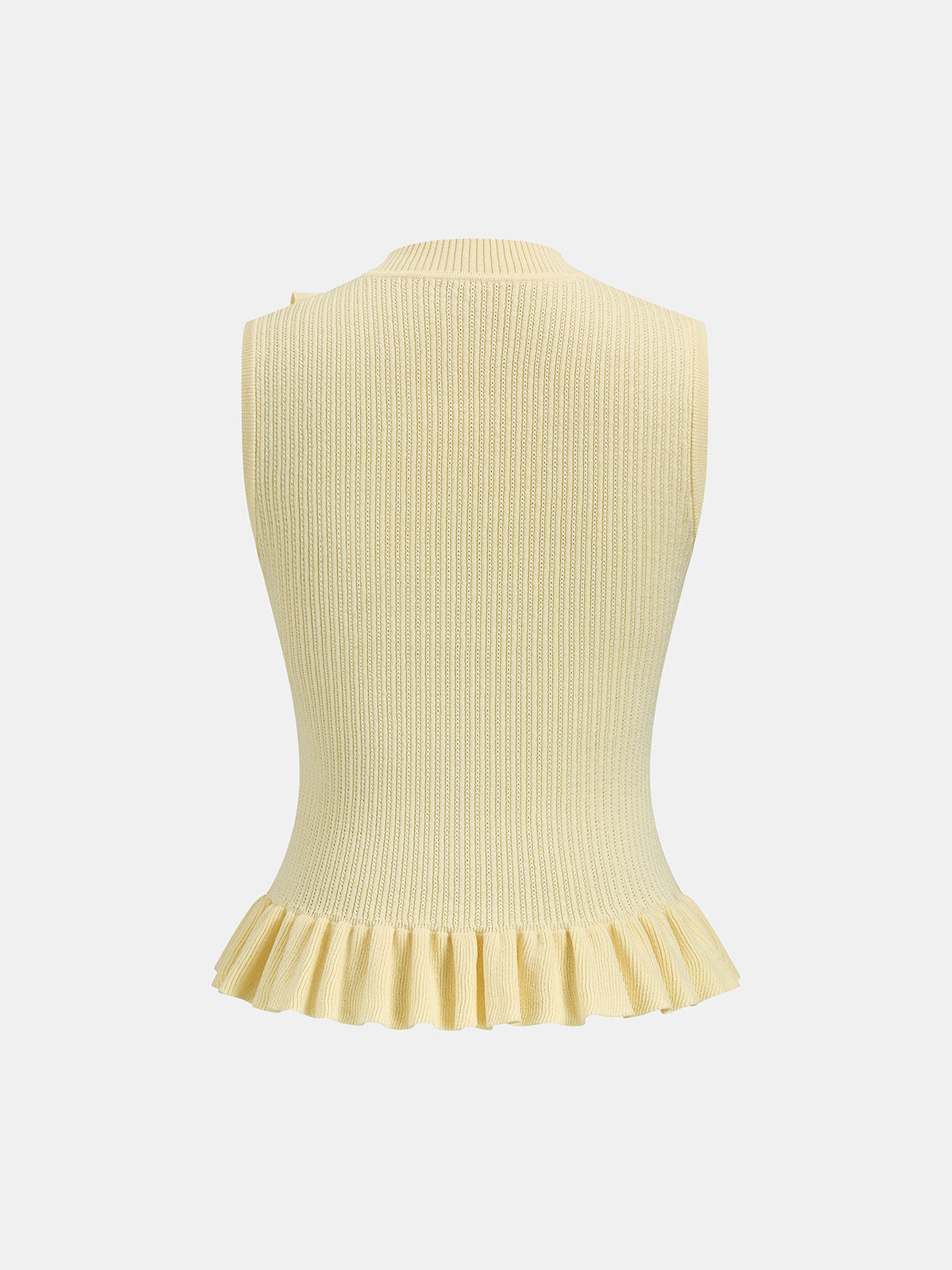 Ribbed High Neck Ruffle Sleeveless Top