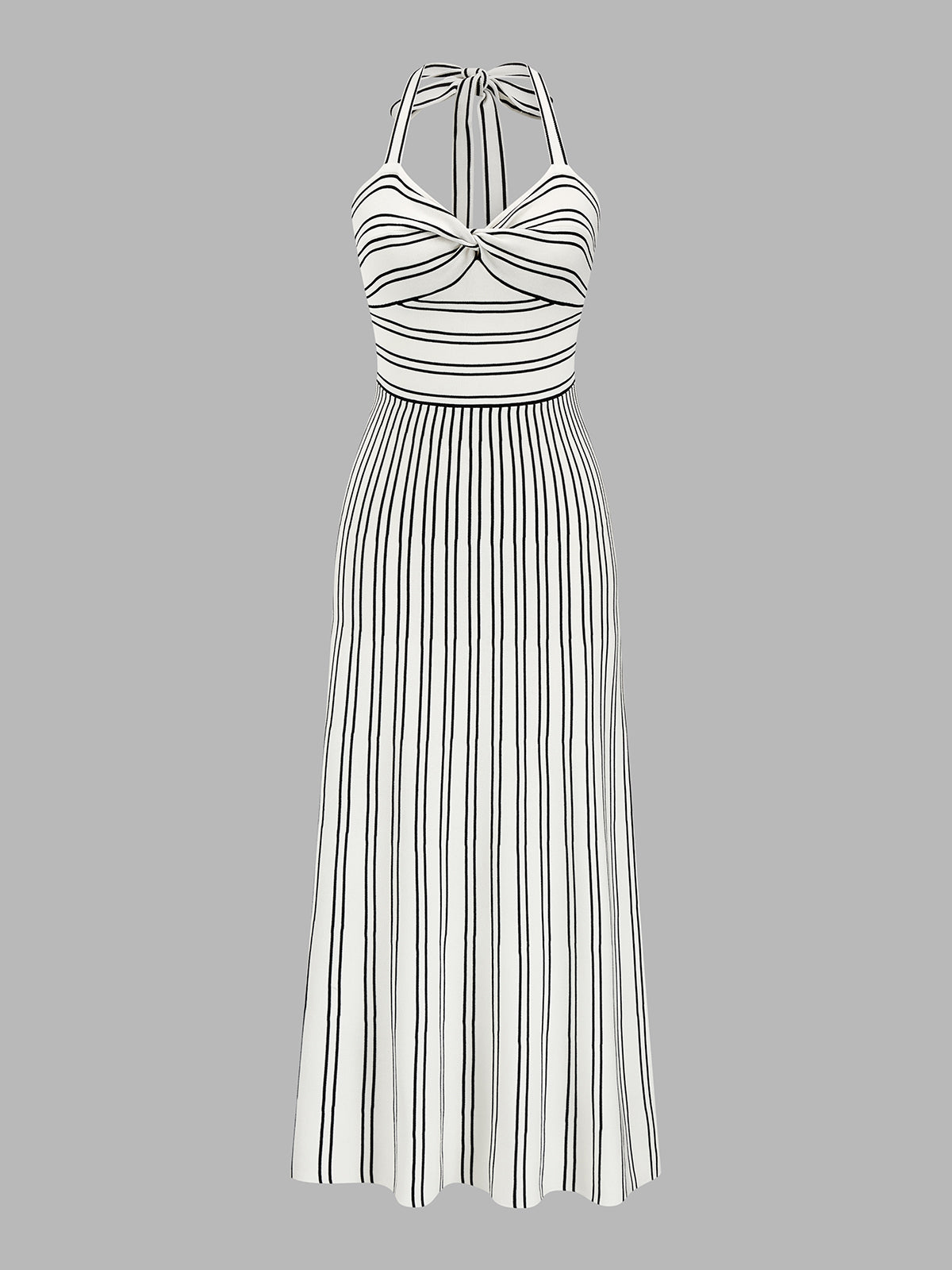 Striped Halter Knit Midi Dress