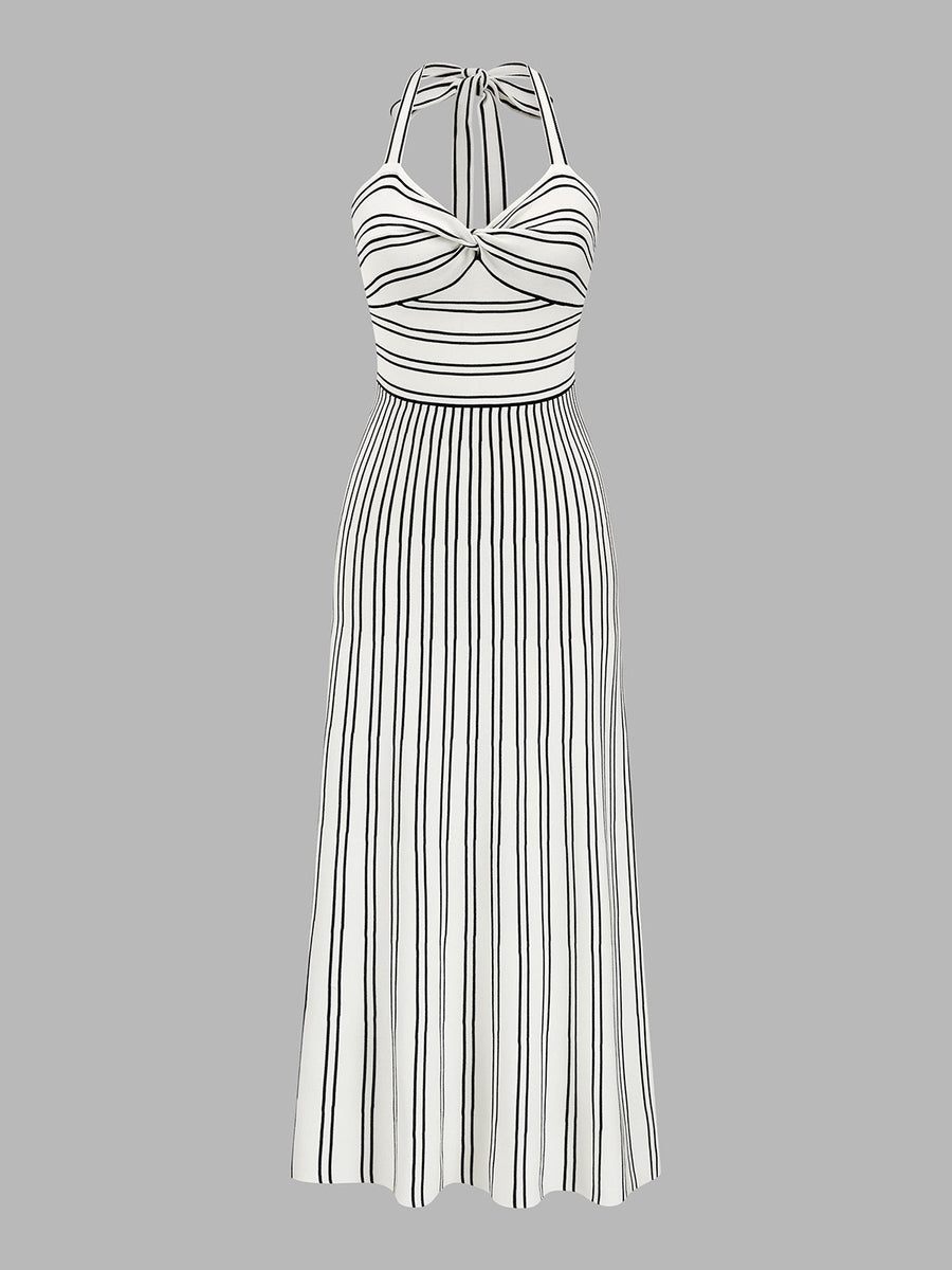 Striped Halter Knit Midi Dress