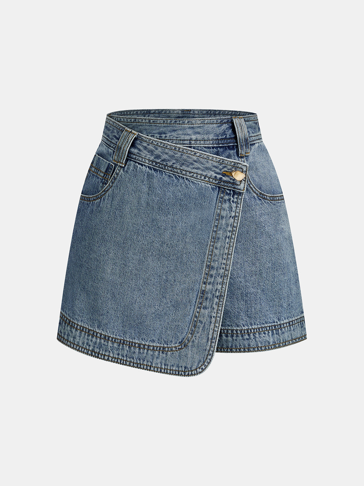 Wrap Front Asymmetrical Denim Skort