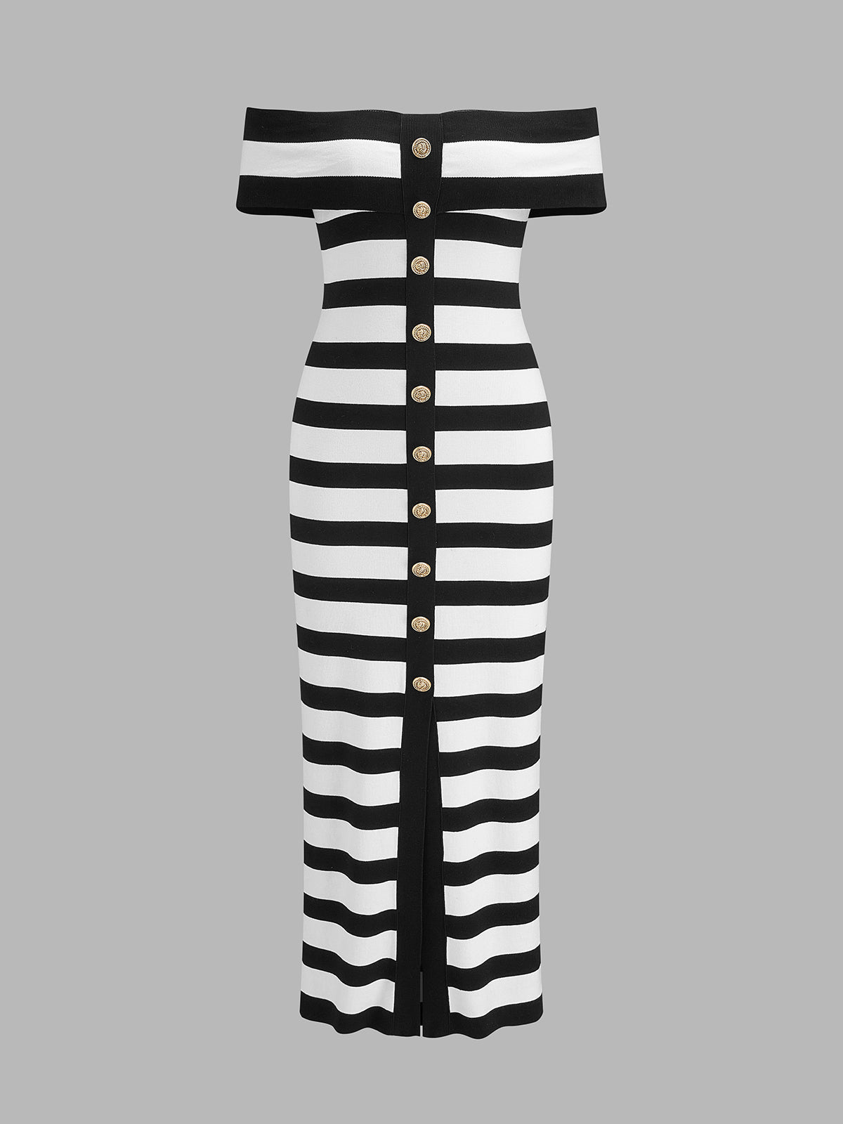 Striped Off Shoulder Knit Midi Dress