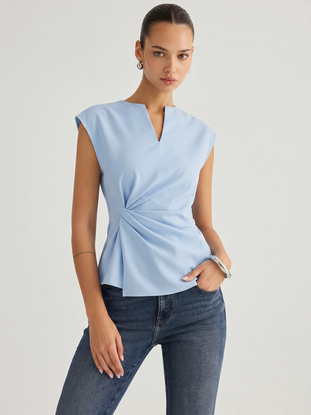 Sleeveless Twisted Waist Blouse