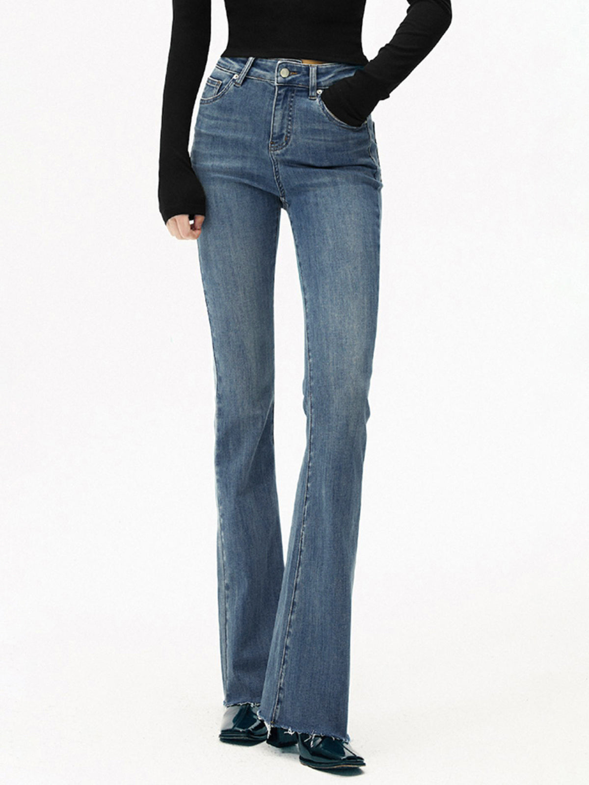 High-Waist Curvy-Hip Bootcut Jeans