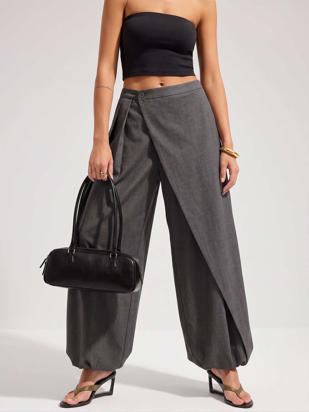 Asymmetric Overlay Balloon Wide-Leg Pants