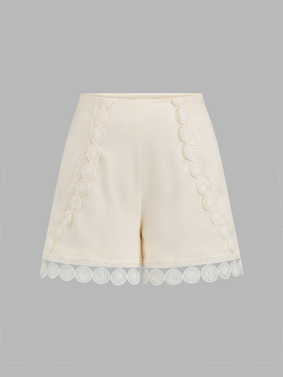 Crochet Lace Hem Cotton Linen Shorts