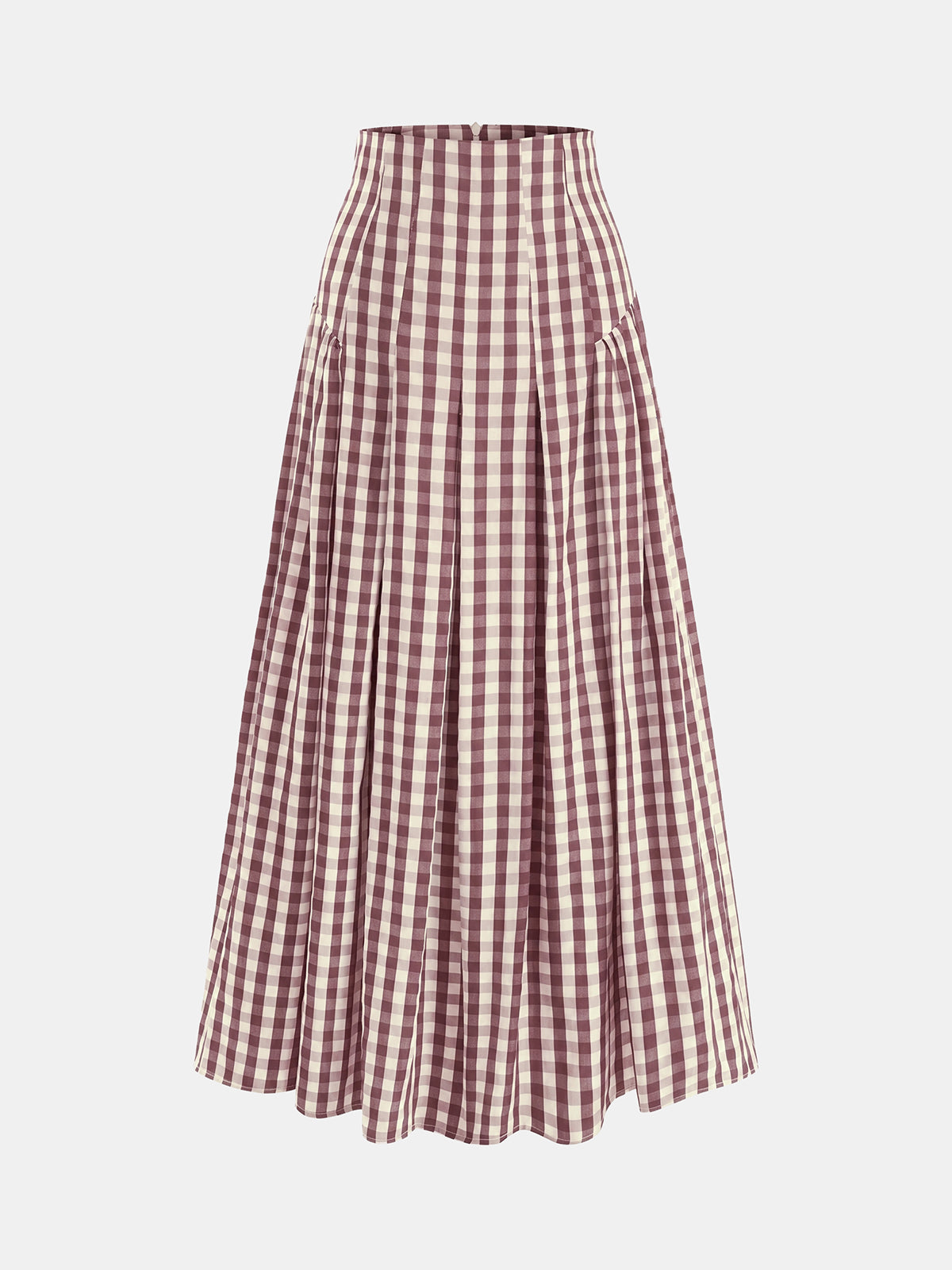 Gingham High-Waisted Pleated Midi Skirt