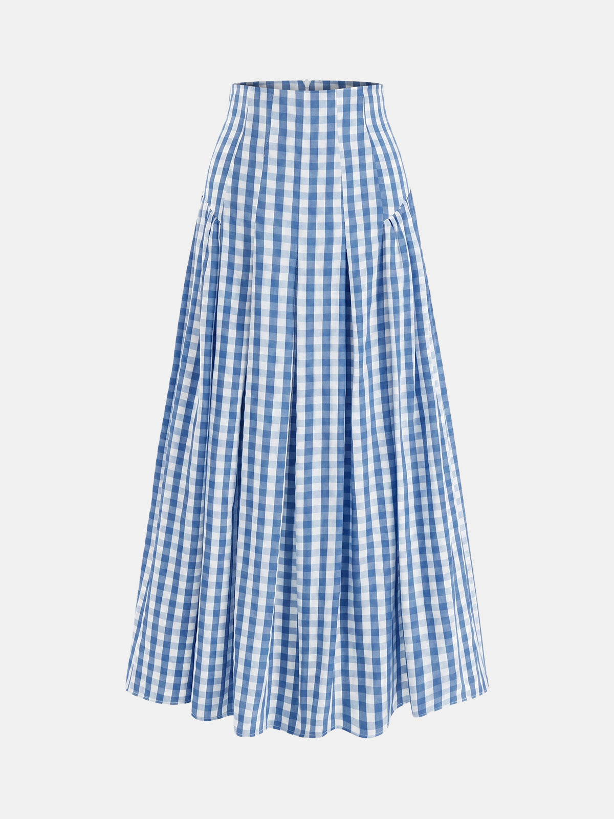 Gingham High-Waisted Pleated Midi Skirt