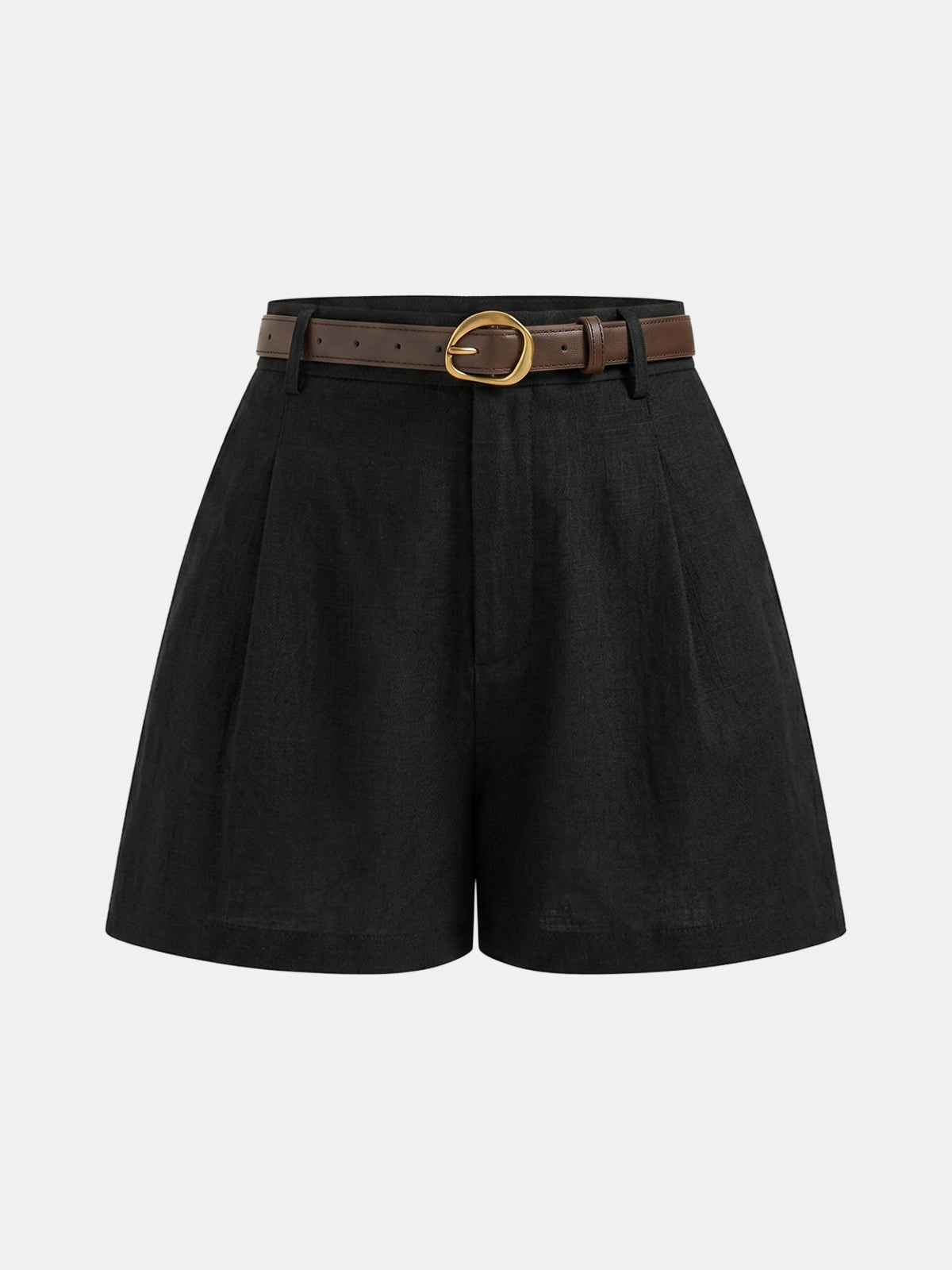High Waist Belted Linen Blend Shorts