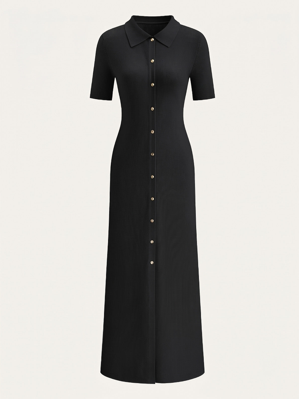 Metal Button Collar Midi Dress in Premium Fabric