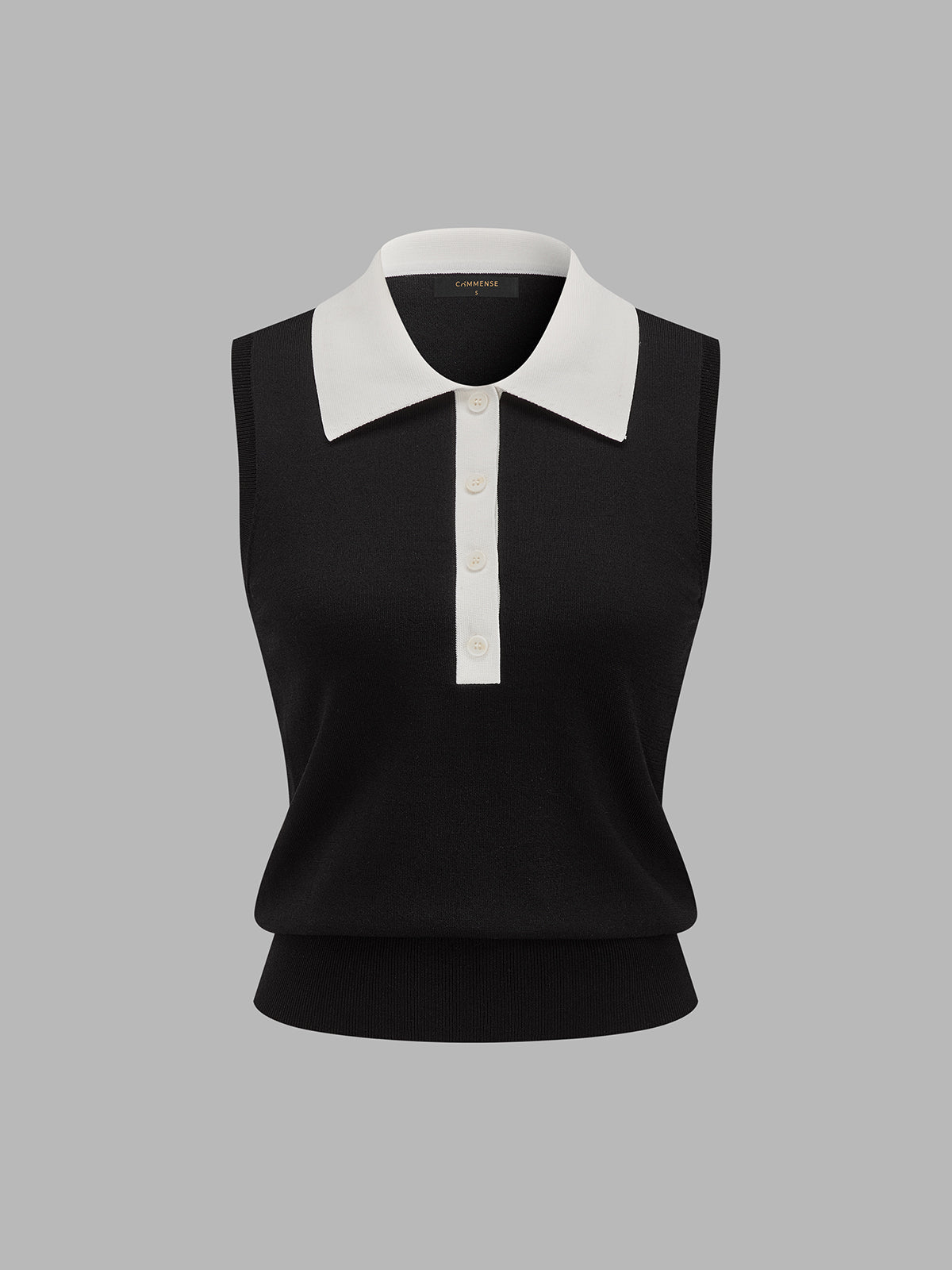 Color Block Sleeveless Polo Knit Top