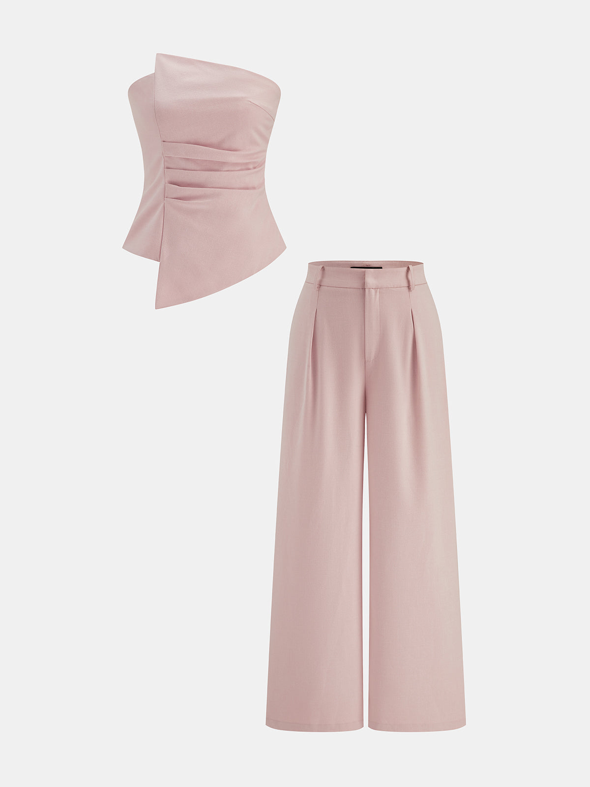 Asymmetric Ruched Strapless Top & Pants Set